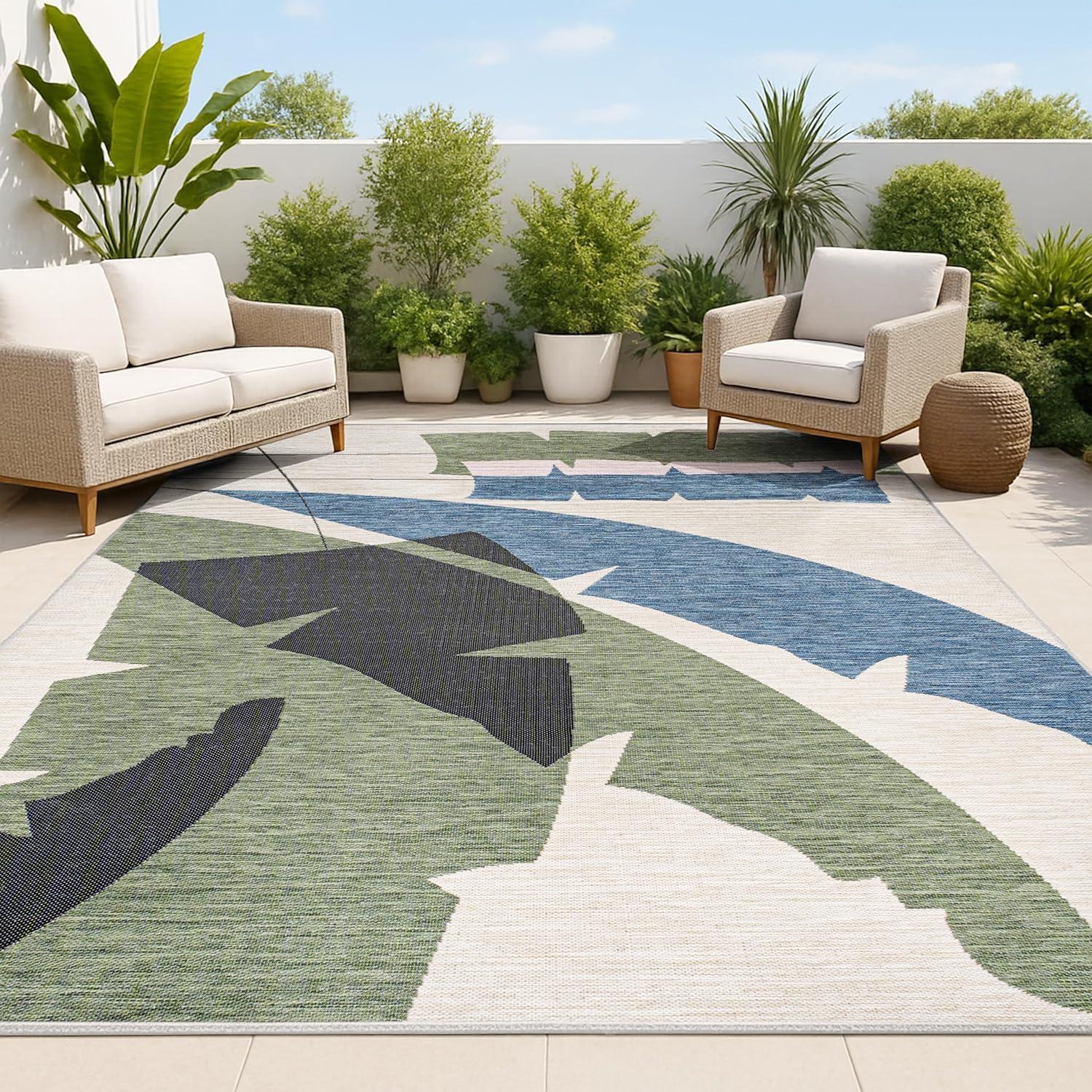imageJONATHAN Y Abstract Palm Leaf Indoor Outdoor Area Rug 8X10 GreenCream Shelby Coastal Vintage for Backyard Patio Porch EasyCleaning High Traffic PetFriendly NonShedding TSN403B8NavyCream