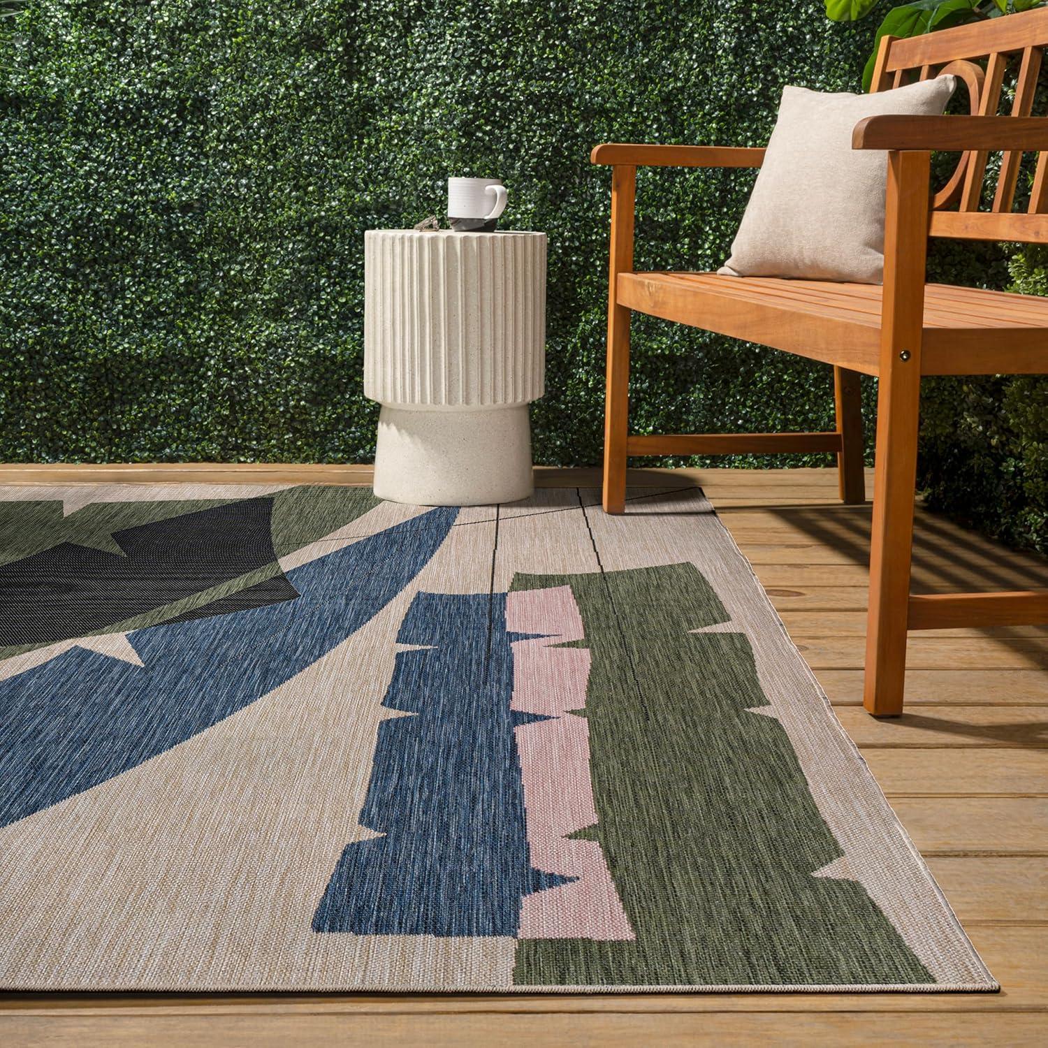imageJONATHAN Y Abstract Palm Leaf Indoor Outdoor Area Rug 8X10 GreenCream Shelby Coastal Vintage for Backyard Patio Porch EasyCleaning High Traffic PetFriendly NonShedding TSN403B8NavyCream