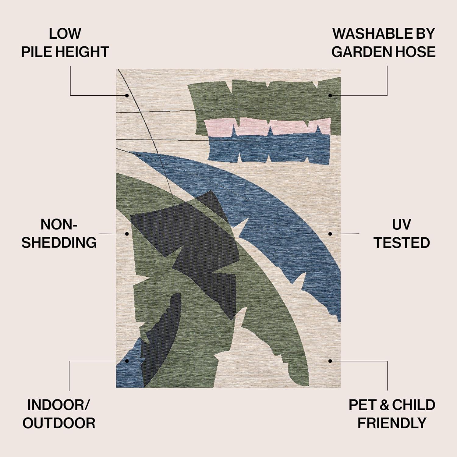 imageJONATHAN Y Abstract Palm Leaf Indoor Outdoor Area Rug 8X10 GreenCream Shelby Coastal Vintage for Backyard Patio Porch EasyCleaning High Traffic PetFriendly NonShedding TSN403B8NavyCream