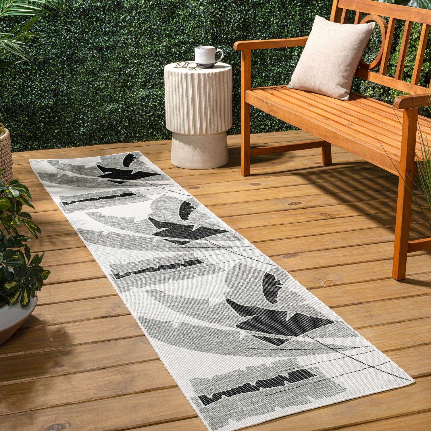 imageJONATHAN Y Abstract Palm Leaf Indoor Outdoor Area Rug 8X10 GreenCream Shelby Coastal Vintage for Backyard Patio Porch EasyCleaning High Traffic PetFriendly NonShedding TSN403B8GrayCream