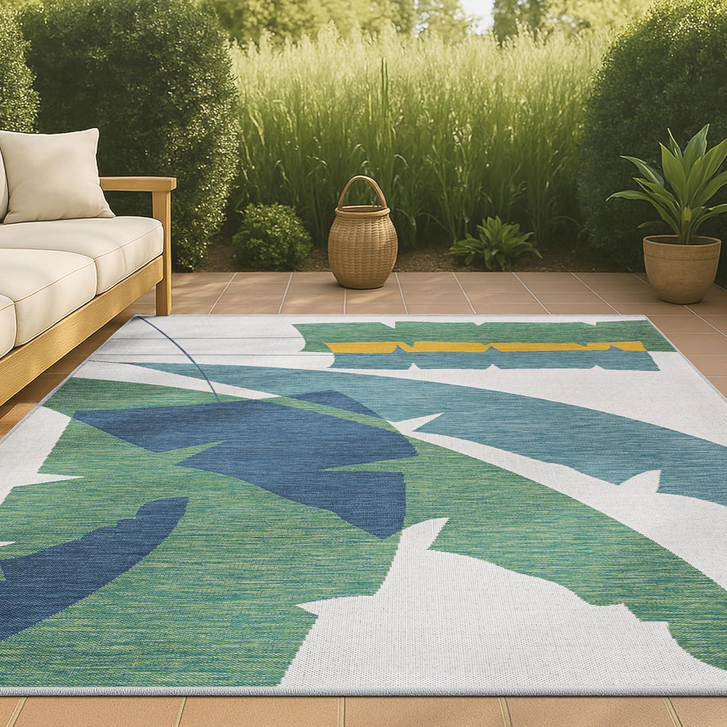 imageJONATHAN Y Abstract Palm Leaf Indoor Outdoor Area Rug 8X10 GreenCream Shelby Coastal Vintage for Backyard Patio Porch EasyCleaning High Traffic PetFriendly NonShedding TSN403B8GreenCream