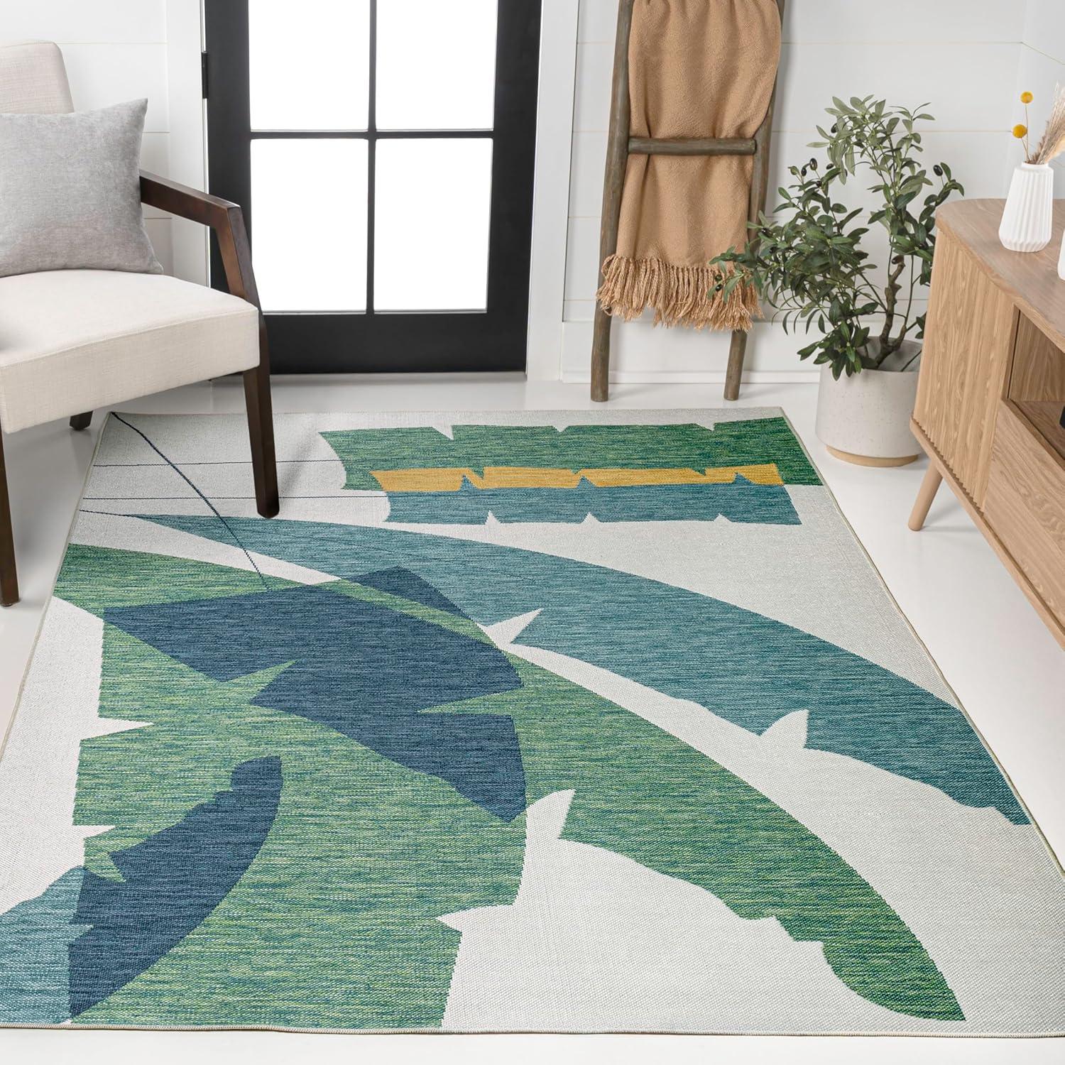 imageJONATHAN Y Abstract Palm Leaf Indoor Outdoor Area Rug 8X10 GreenCream Shelby Coastal Vintage for Backyard Patio Porch EasyCleaning High Traffic PetFriendly NonShedding TSN403B8GreenCream