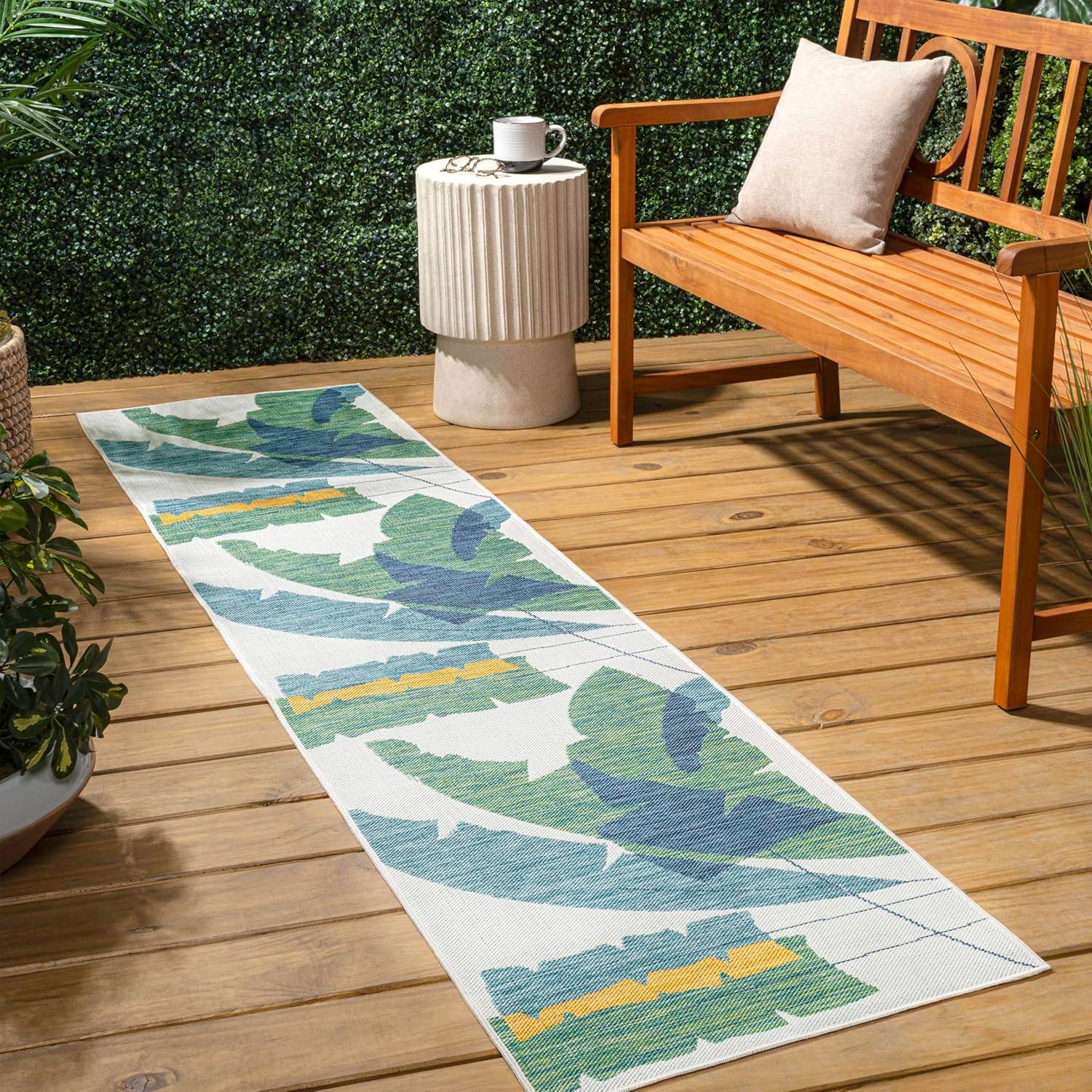 imageJONATHAN Y Abstract Palm Leaf Indoor Outdoor Area Rug 8X10 GreenCream Shelby Coastal Vintage for Backyard Patio Porch EasyCleaning High Traffic PetFriendly NonShedding TSN403B8GreenCream