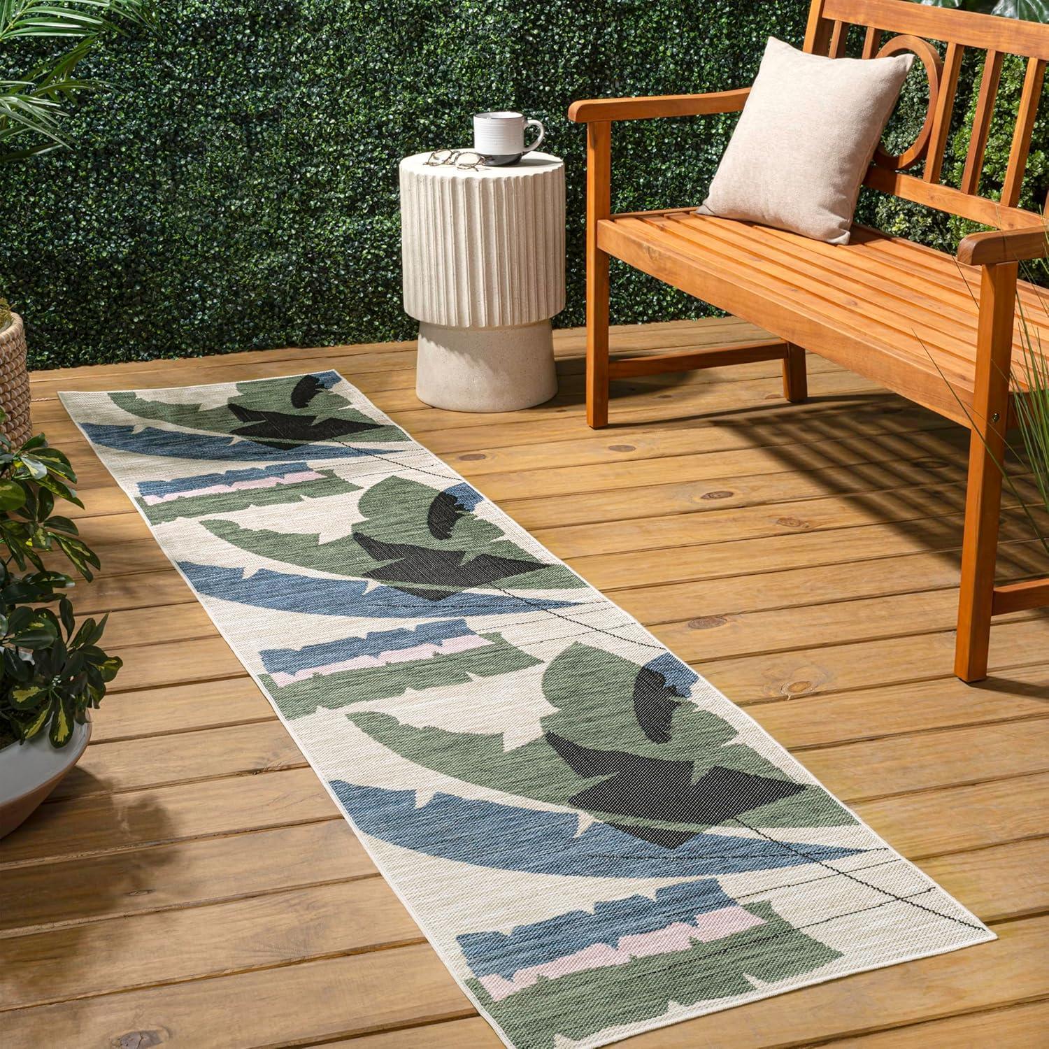 imageJONATHAN Y Abstract Palm Leaf Indoor Outdoor Area Rug 8X10 GreenCream Shelby Coastal Vintage for Backyard Patio Porch EasyCleaning High Traffic PetFriendly NonShedding TSN403B8NavyCream
