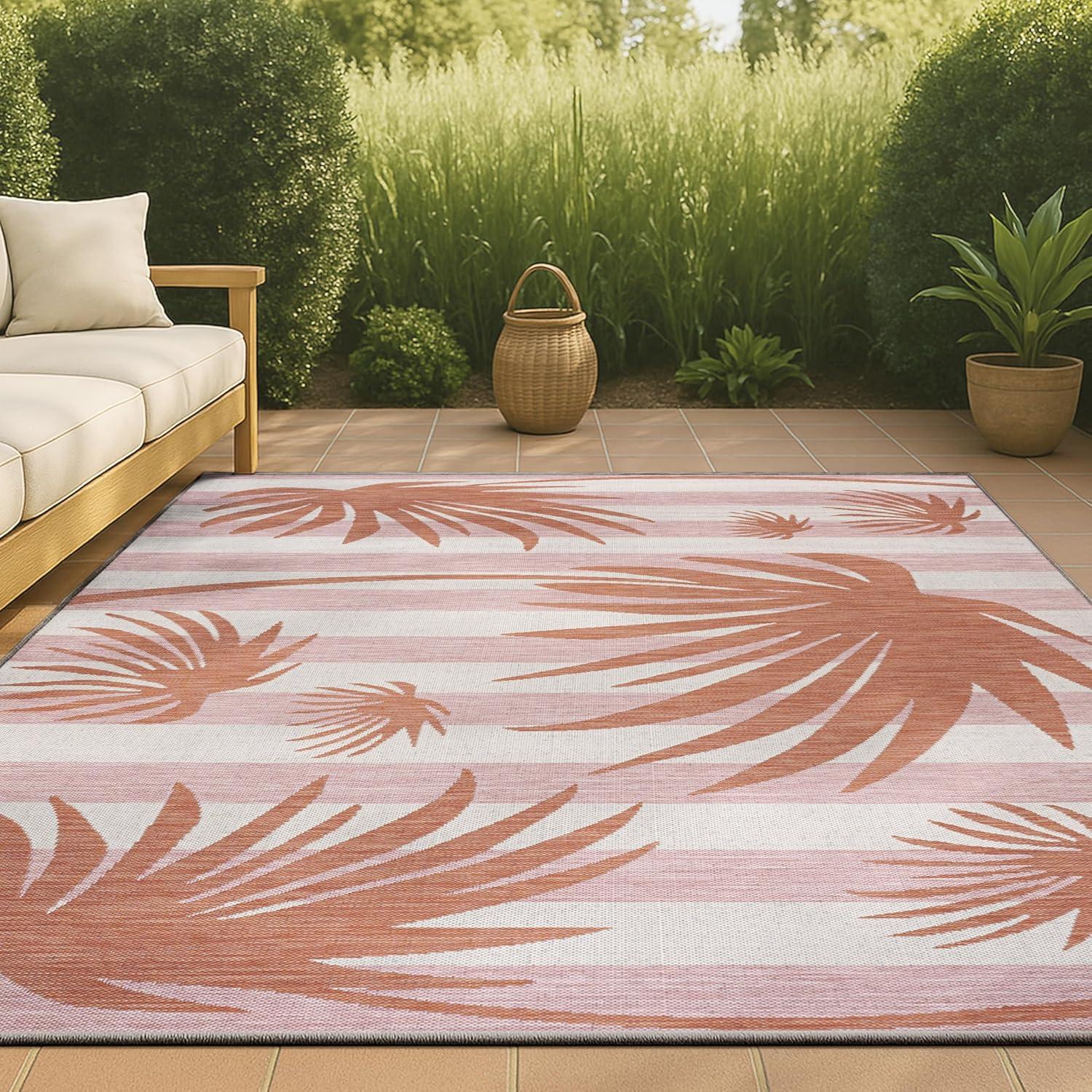 imageJONATHAN Y Beach Stripe and Palm Leaf Indoor Outdoor Area Rug 8X10 NavyCream Veronica Classic for Backyard Patio Porch EasyCleaning High Traffic PetFriendly NonShedding TSN402B8PinkCream