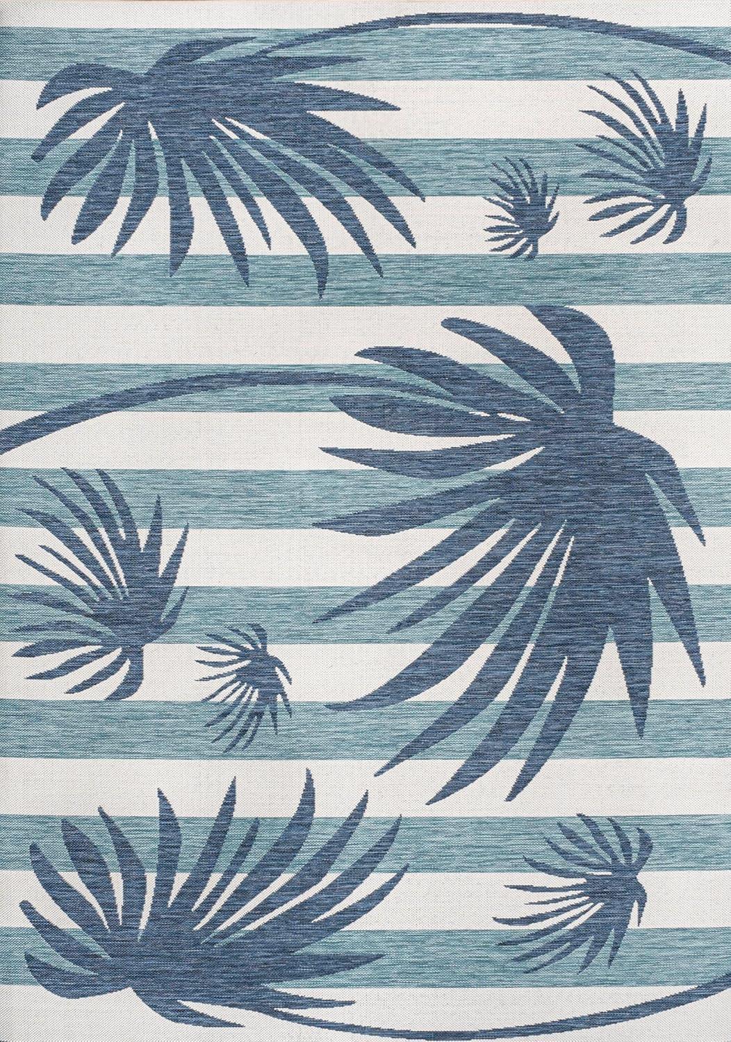 imageJONATHAN Y Beach Stripe and Palm Leaf Indoor Outdoor Area Rug 8X10 NavyCream Veronica Classic for Backyard Patio Porch EasyCleaning High Traffic PetFriendly NonShedding TSN402B8NavyCream