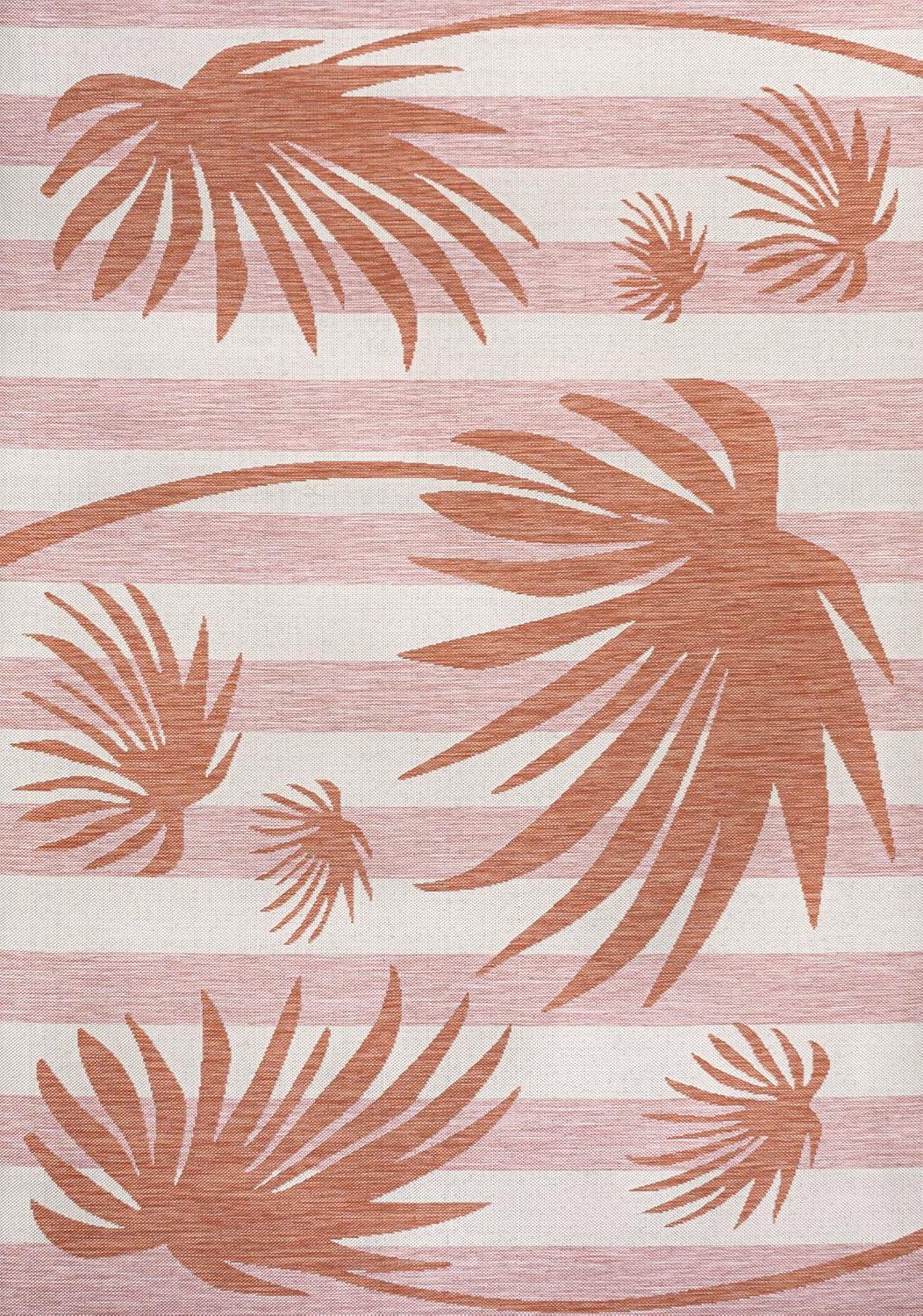imageJONATHAN Y Beach Stripe and Palm Leaf Indoor Outdoor Area Rug 8X10 NavyCream Veronica Classic for Backyard Patio Porch EasyCleaning High Traffic PetFriendly NonShedding TSN402B8PinkCream
