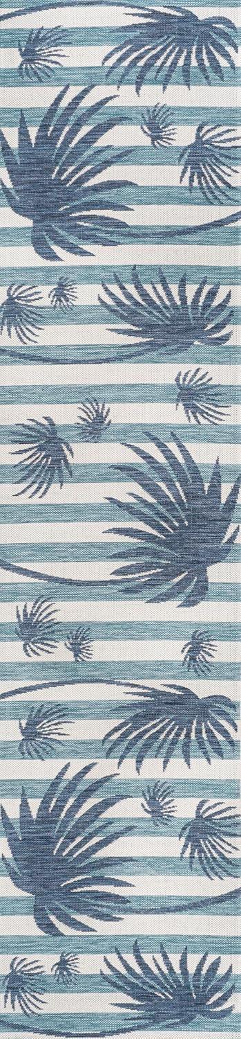 imageJONATHAN Y Beach Stripe and Palm Leaf Indoor Outdoor Area Rug 8X10 NavyCream Veronica Classic for Backyard Patio Porch EasyCleaning High Traffic PetFriendly NonShedding TSN402B8NavyCream
