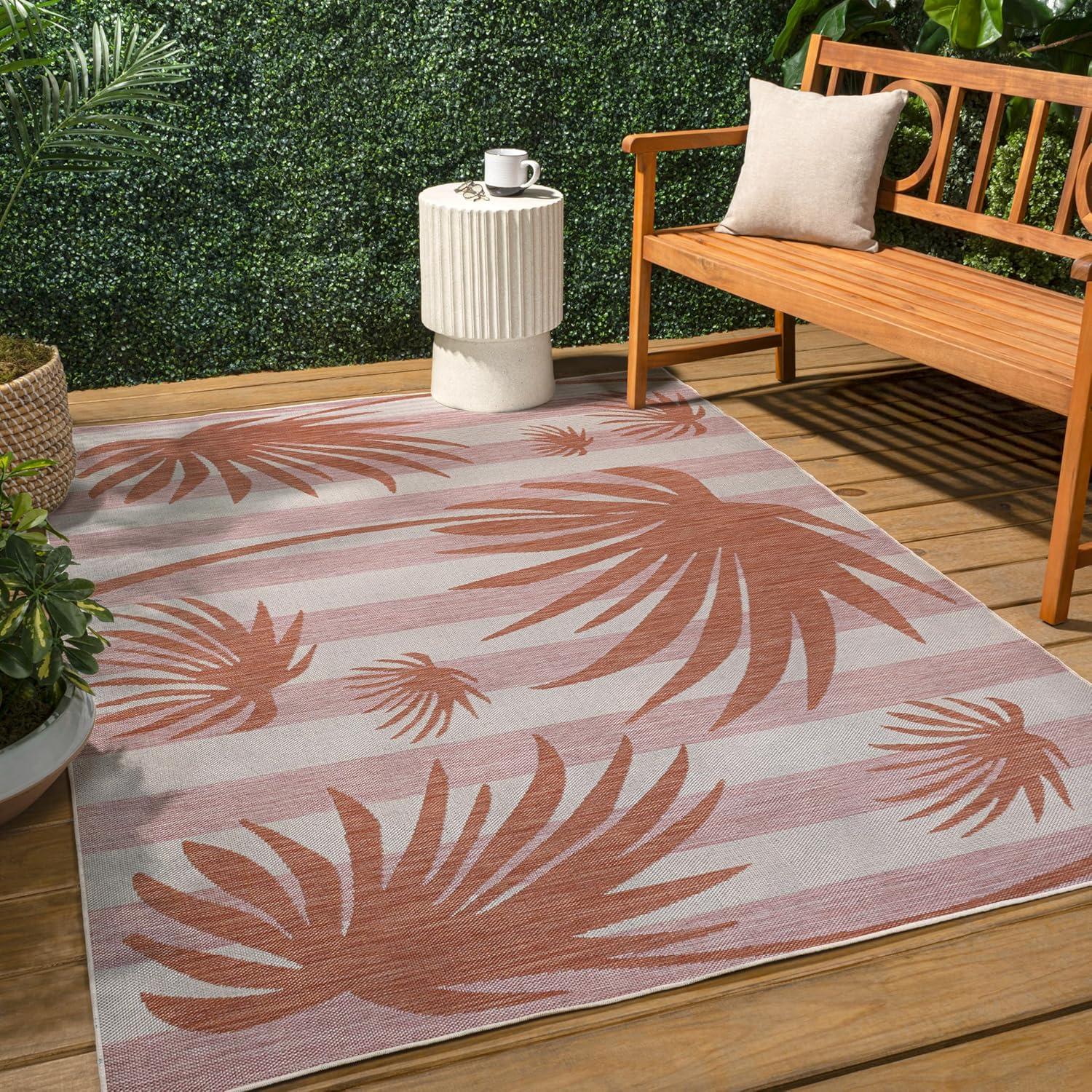 imageJONATHAN Y Beach Stripe and Palm Leaf Indoor Outdoor Area Rug 8X10 NavyCream Veronica Classic for Backyard Patio Porch EasyCleaning High Traffic PetFriendly NonShedding TSN402B8PinkCream