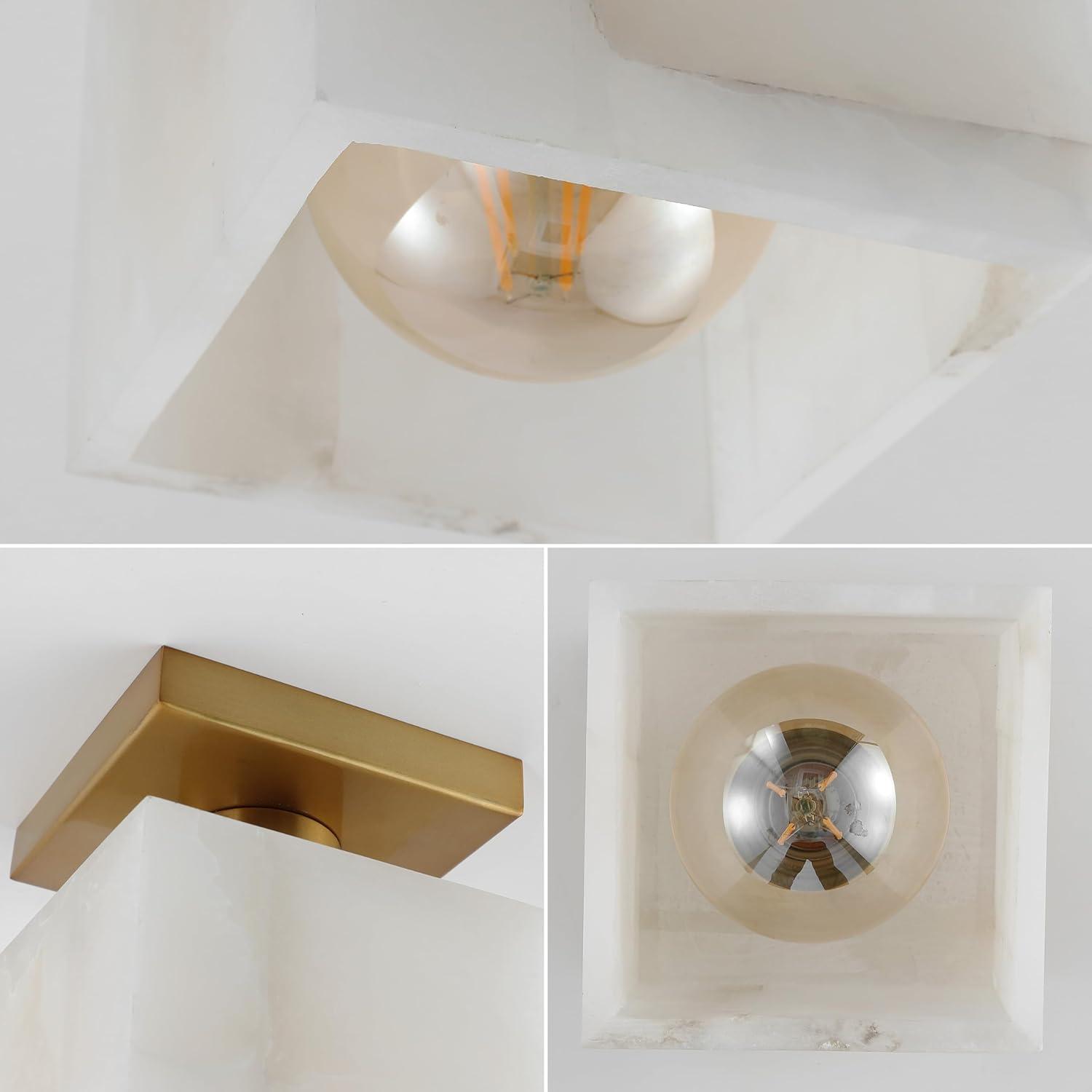 imageJONATHAN Y JYL1203A Chiara 8quot 1Light Modern Contemporary AlabasterIron Square LED Semi Flush Mount White MarblingBrass Gold for Hallway Bedroom Bathroom and Closet5 x 5 Square