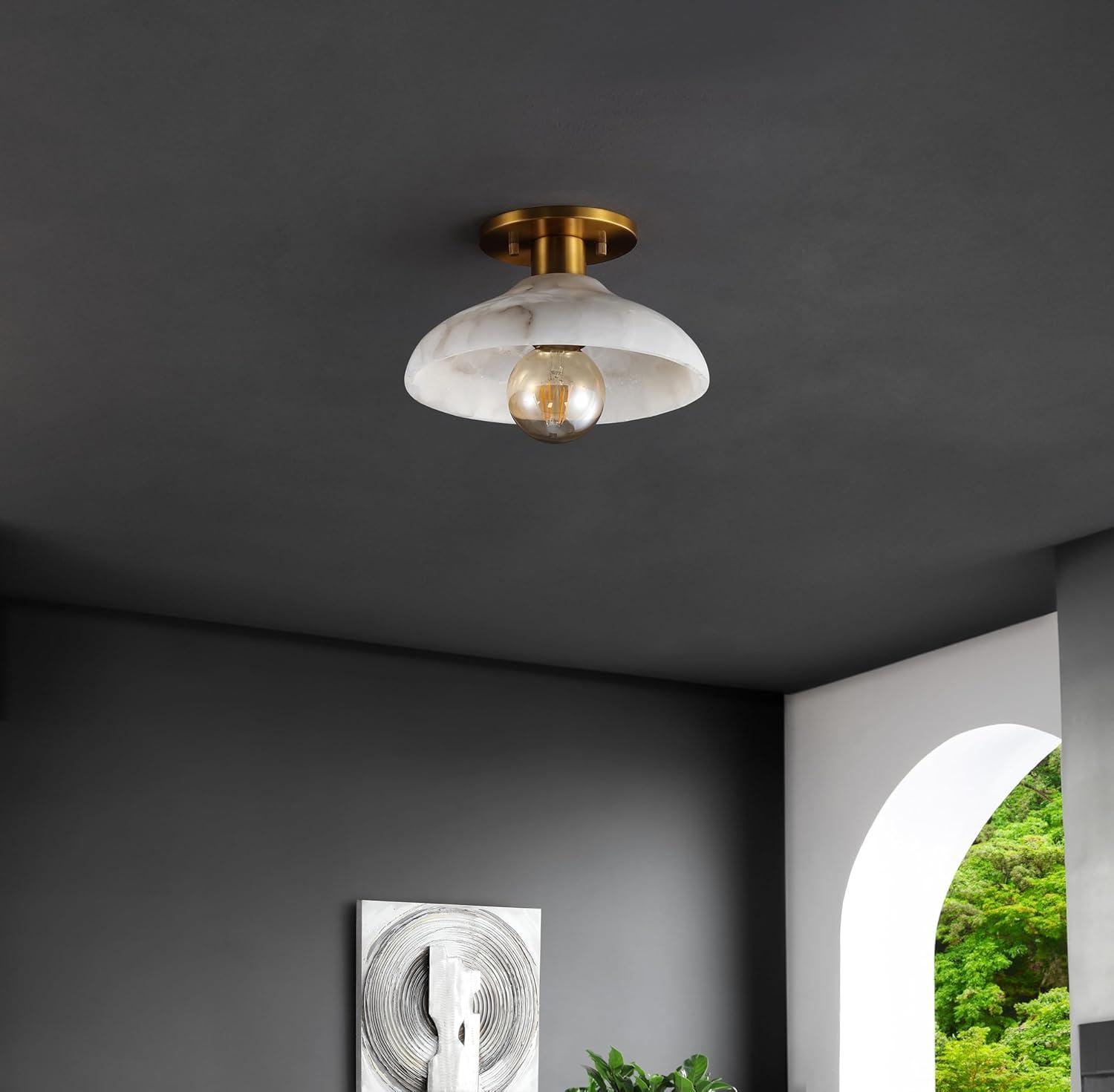 imageJONATHAN Y JYL1207A Amara 10quot 1Light MidCentury Classic AlabasterIron LED Semi Flush Mount for Bedroom Living Room Kitchen Office WhiteBrass Gold