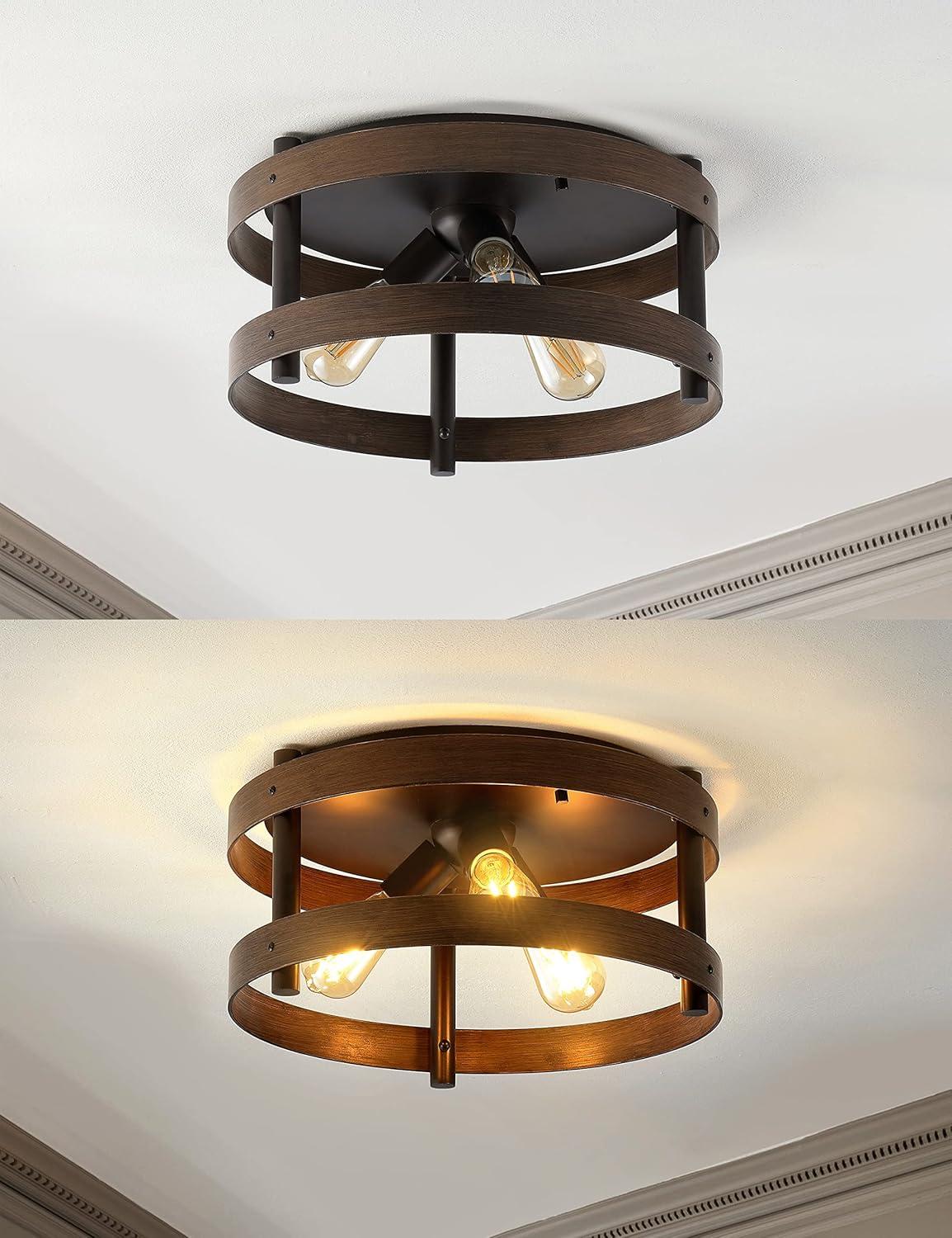 imageJONATHAN Y JYL1305A Cooper 16quot 3Light Farmhouse Industrial Iron LED Flush Mount Rustic Vintage 2700K Cozy Warm Light Kitchen Hallway Bathroom Stairwell Brown Wood FinishedOil Rubbed Bronze