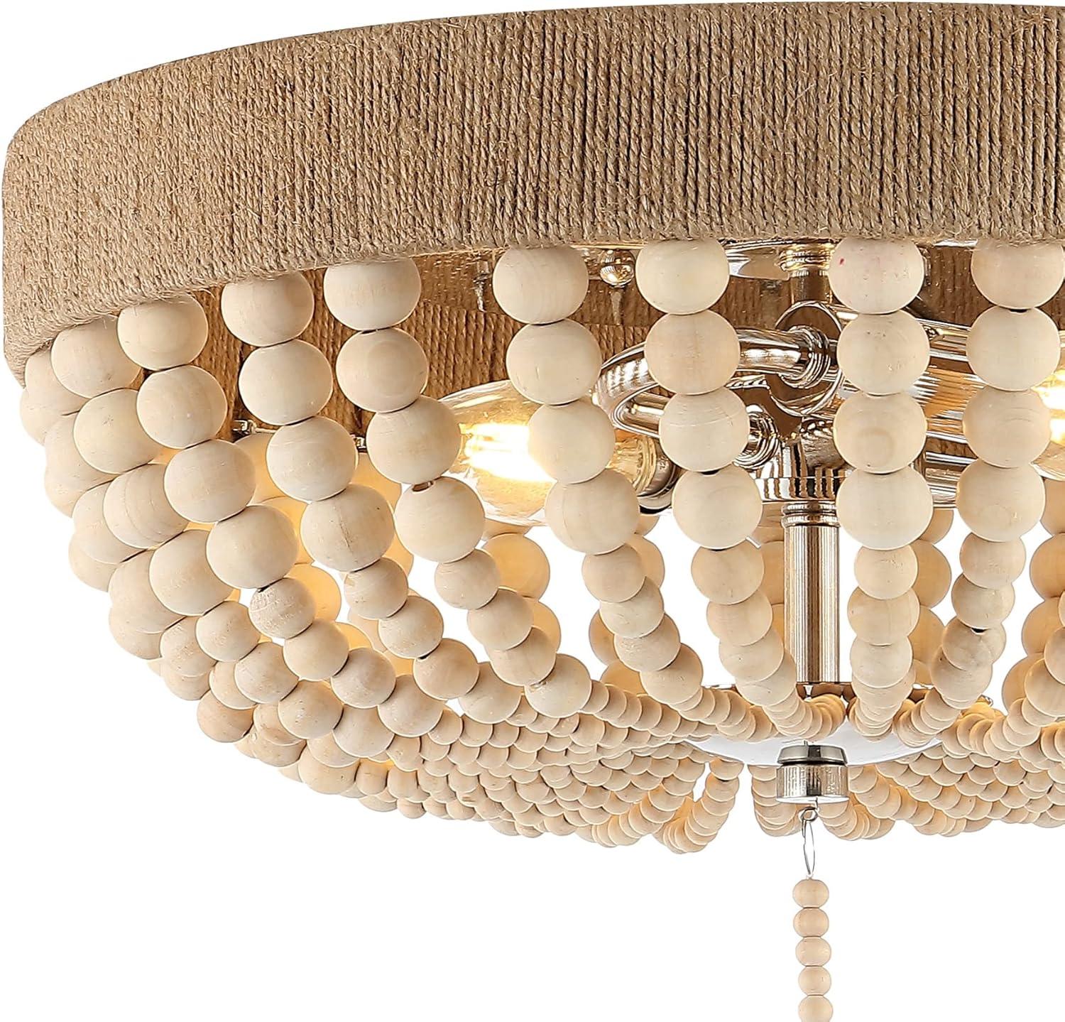 imageJONATHAN Y JYL1307A Justina Wood Bead 14quot 2Light Farmhouse Bohemian Iron LED Flush Mount Rustic Coastal 2700K Cozy Warm Light Kitchen Hallway Bathroom Stairwell Entryway Foyer Light TaupeChrome
