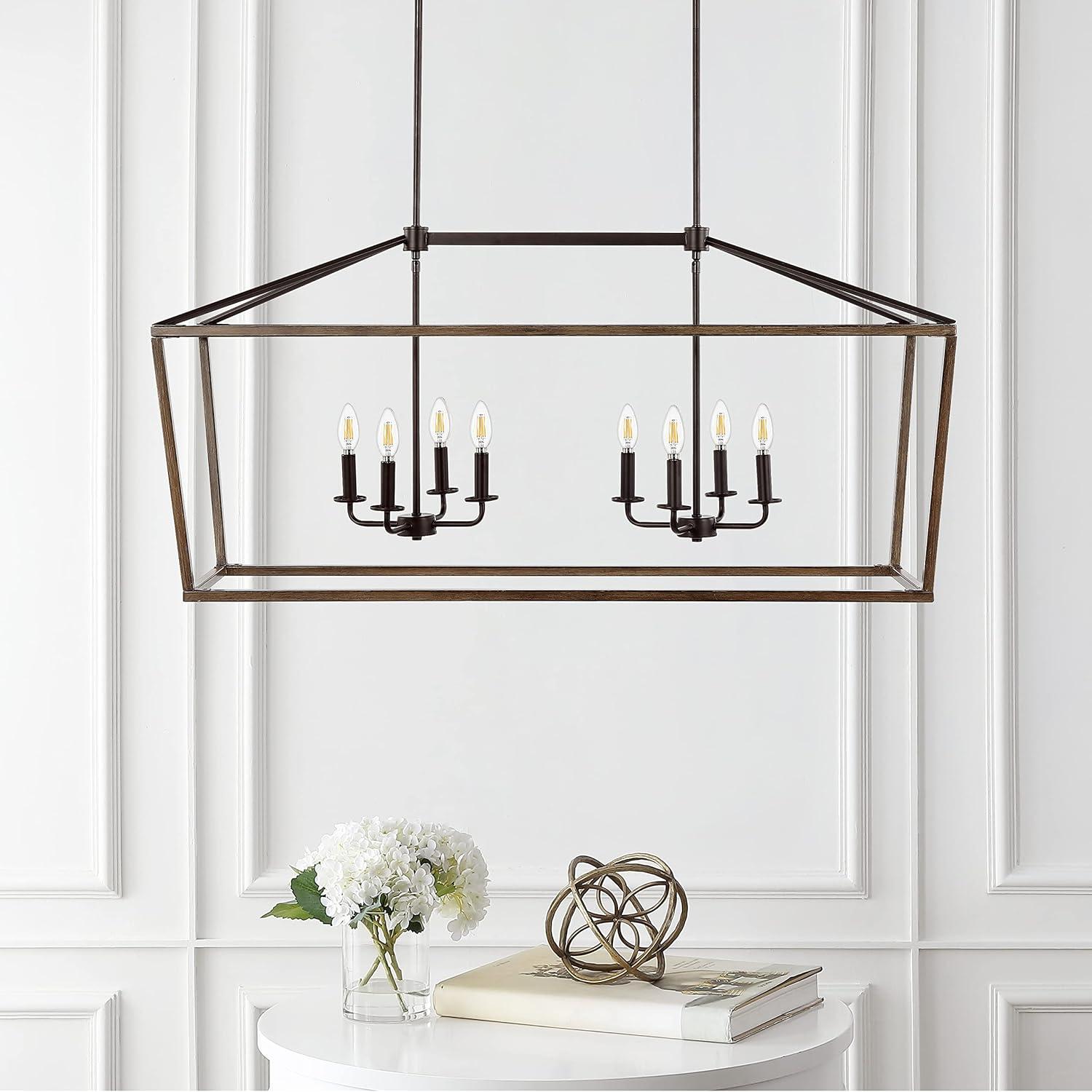 imageJONATHAN Y JYL1324A Oriana 46quot 8Light Iron Farmhouse Industrial Lantern LED Pendant Rustic Bohemian Dimmable Cozy 2700K Warm Light Dining Room Living Room Kitchen Bedroom Oil Rubbed BronzeFaux Wood46