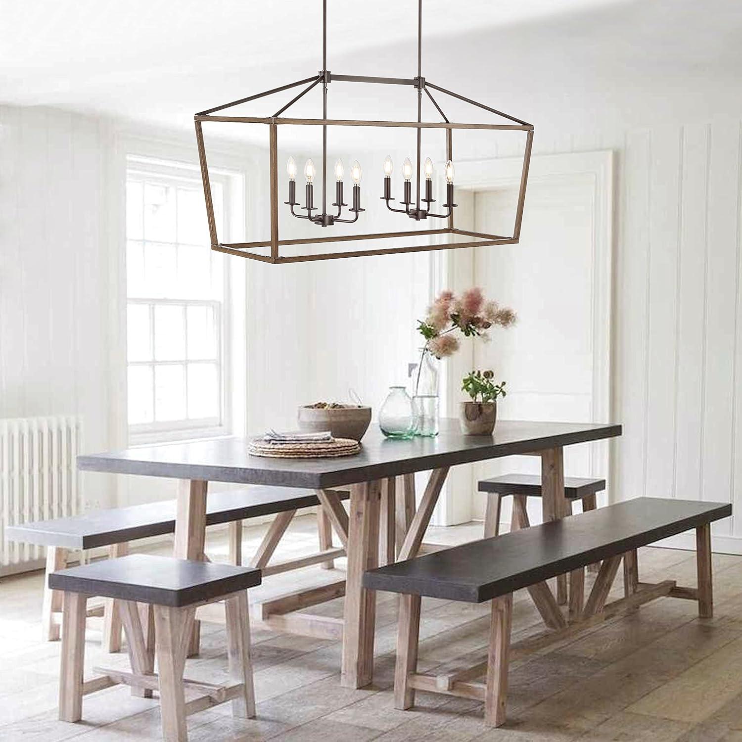 imageJONATHAN Y JYL1324A Oriana 46quot 8Light Iron Farmhouse Industrial Lantern LED Pendant Rustic Bohemian Dimmable Cozy 2700K Warm Light Dining Room Living Room Kitchen Bedroom Oil Rubbed BronzeFaux Wood46