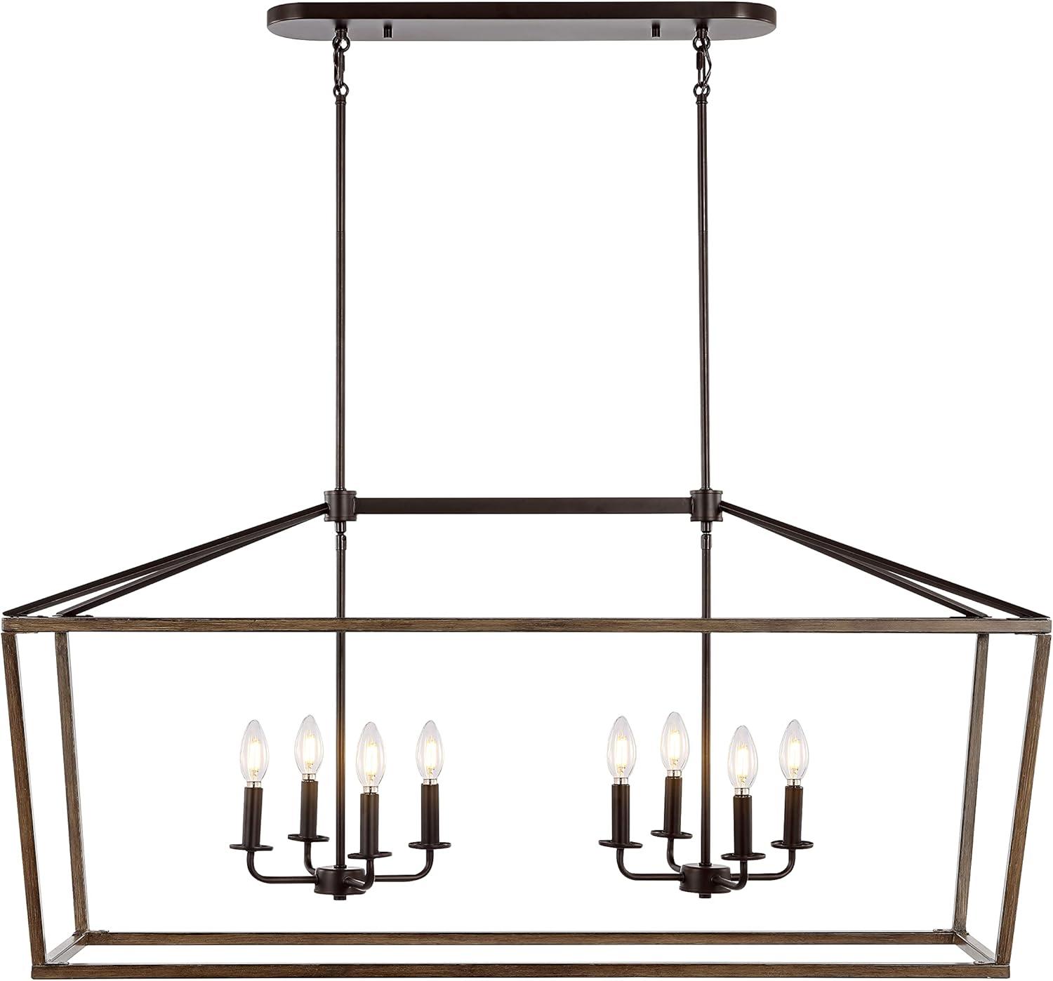 imageJONATHAN Y JYL1324A Oriana 46quot 8Light Iron Farmhouse Industrial Lantern LED Pendant Rustic Bohemian Dimmable Cozy 2700K Warm Light Dining Room Living Room Kitchen Bedroom Oil Rubbed BronzeFaux Wood46