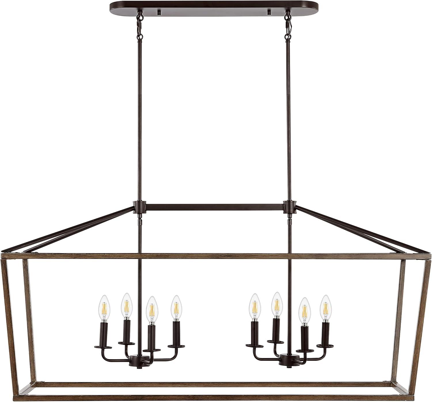 imageJONATHAN Y JYL1324A Oriana 46quot 8Light Iron Farmhouse Industrial Lantern LED Pendant Rustic Bohemian Dimmable Cozy 2700K Warm Light Dining Room Living Room Kitchen Bedroom Oil Rubbed BronzeFaux Wood46