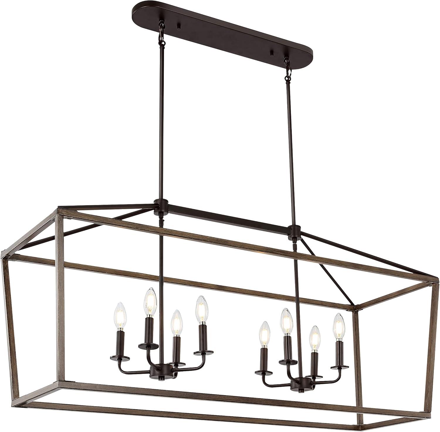 imageJONATHAN Y JYL1324A Oriana 46quot 8Light Iron Farmhouse Industrial Lantern LED Pendant Rustic Bohemian Dimmable Cozy 2700K Warm Light Dining Room Living Room Kitchen Bedroom Oil Rubbed BronzeFaux Wood46