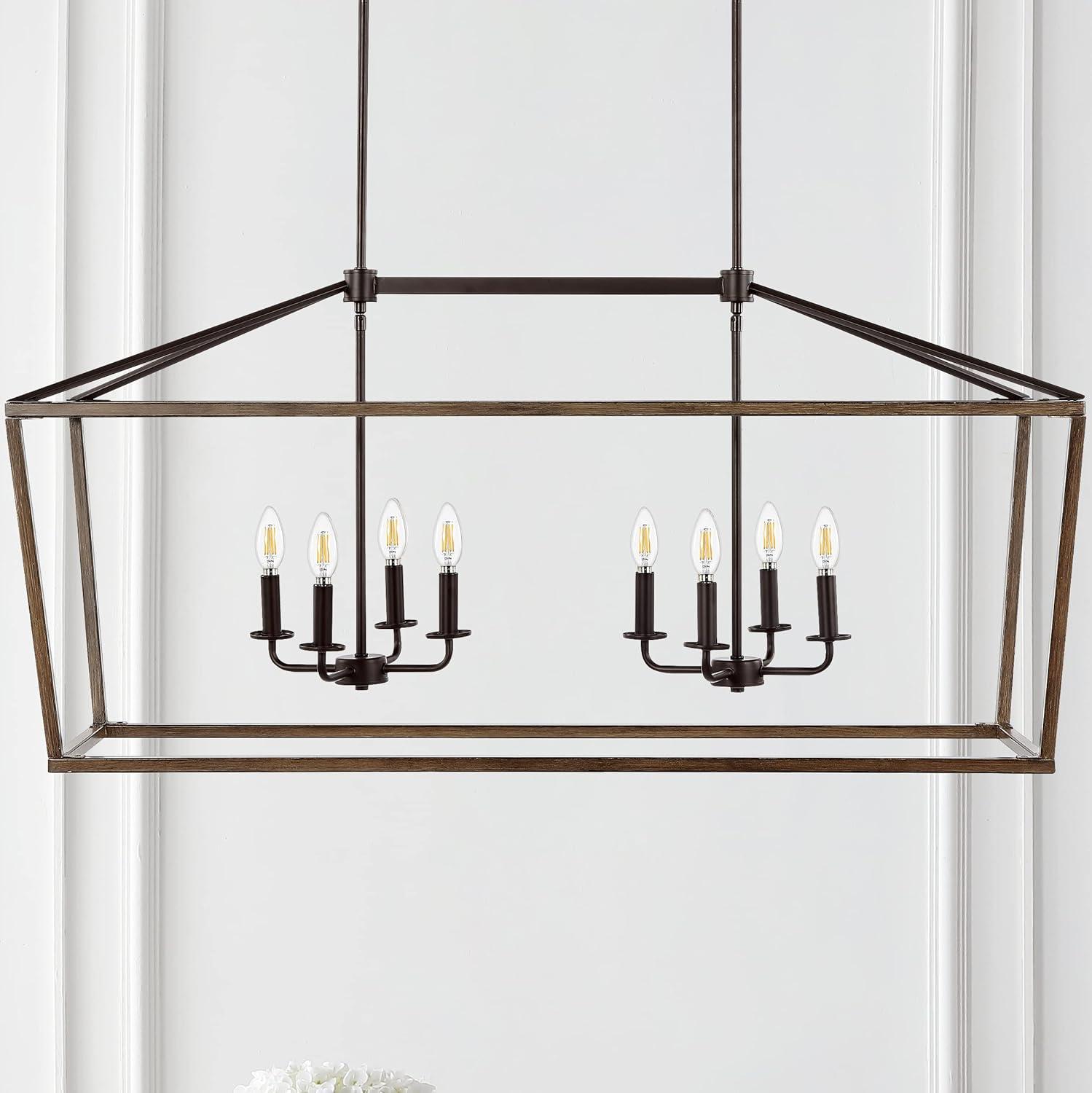 imageJONATHAN Y JYL1324A Oriana 46quot 8Light Iron Farmhouse Industrial Lantern LED Pendant Rustic Bohemian Dimmable Cozy 2700K Warm Light Dining Room Living Room Kitchen Bedroom Oil Rubbed BronzeFaux Wood46