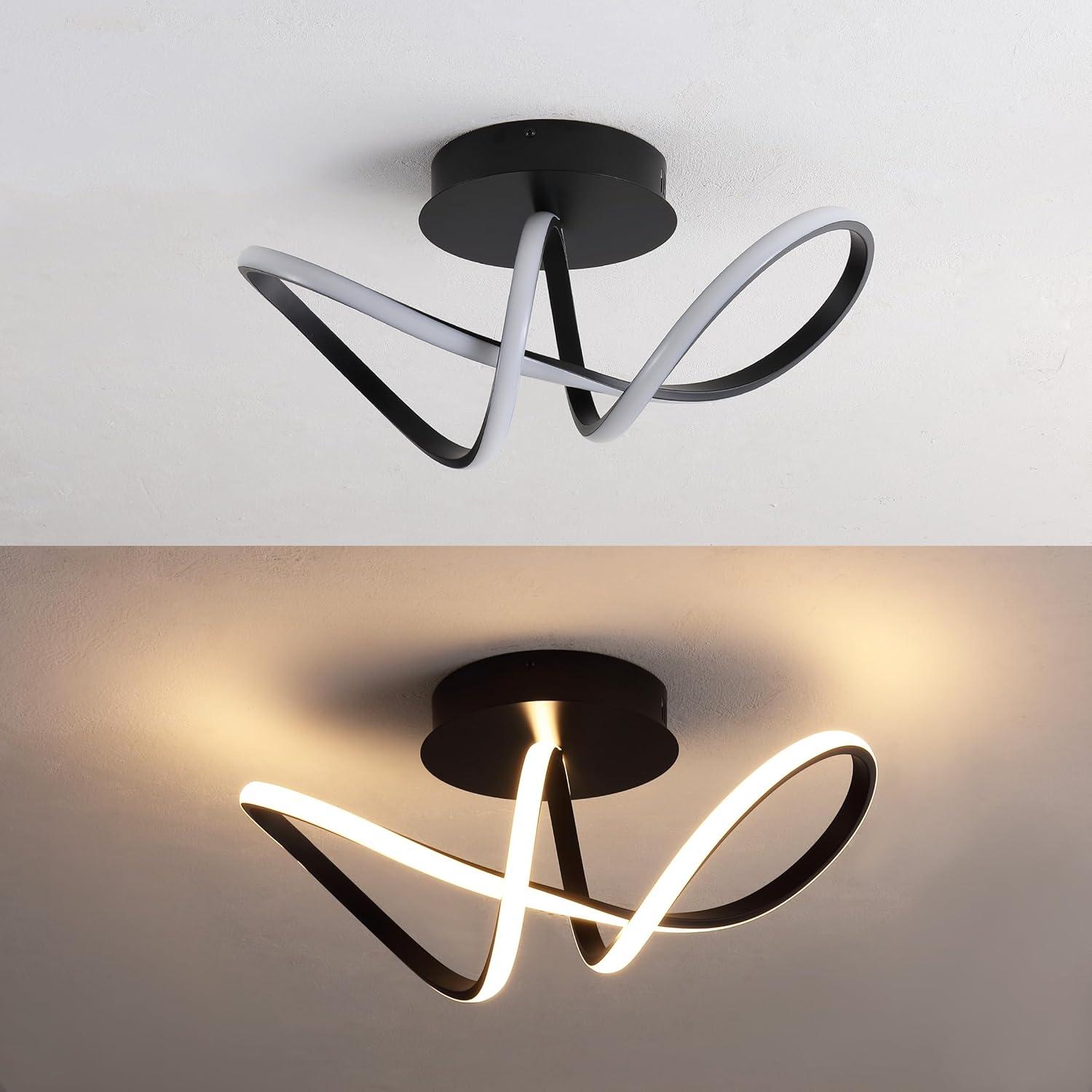 imageJONATHAN Y JYL1701A Chantelle 195quot 1Light Modern Minimalist Aluminum Loop Integrated LED Semi Flush Mount Designer Eclectic Contemporary Glam Living Room Dining Room Bedroom Hallway NickelBlack