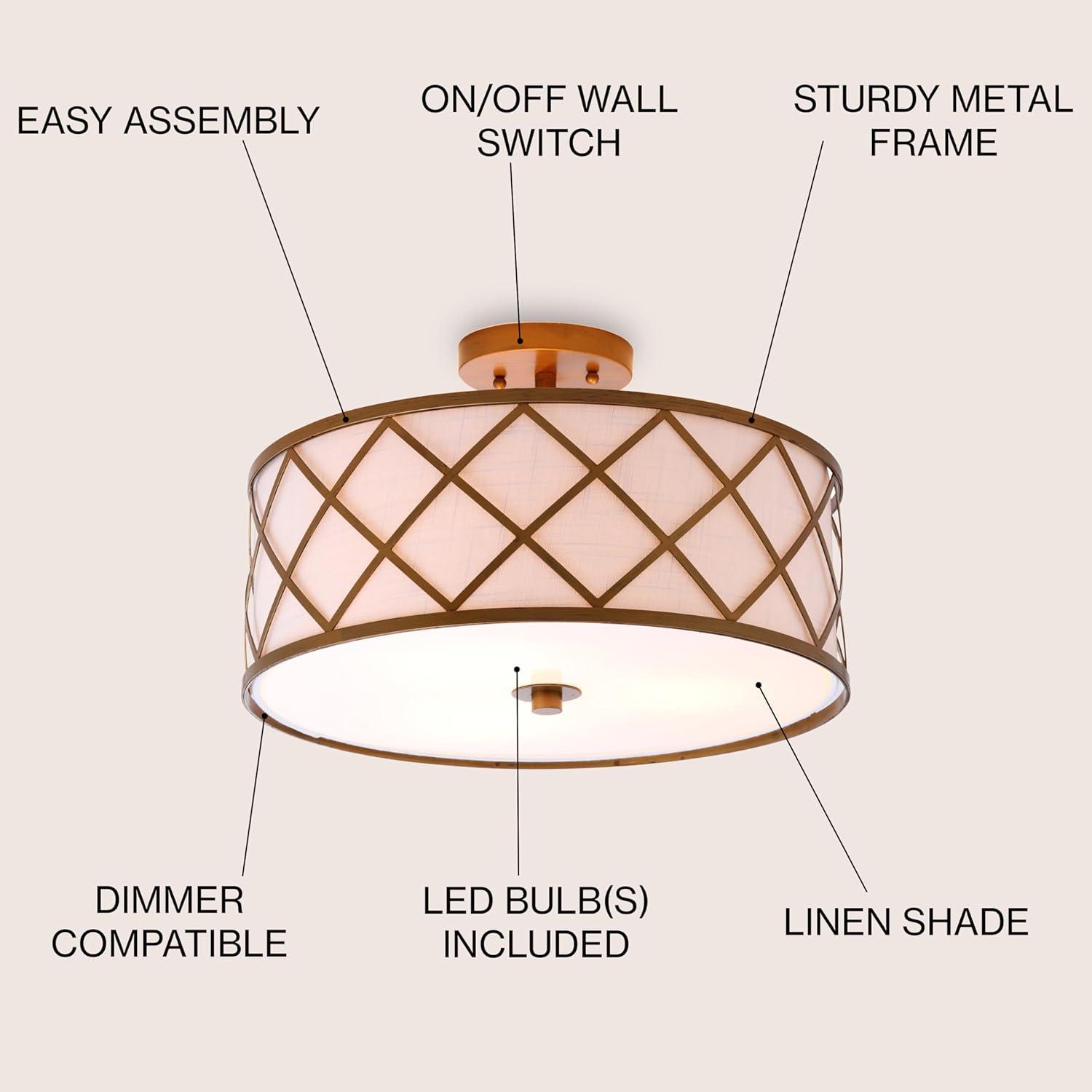 imageJONATHAN Y JYL3504A Elizabeth 1675quot Metal LED Flush Mount ContemporaryTransitional Dimmable 2700K Cozy Warm Light for KitchenHallwayBathroomStairwell GoldGold