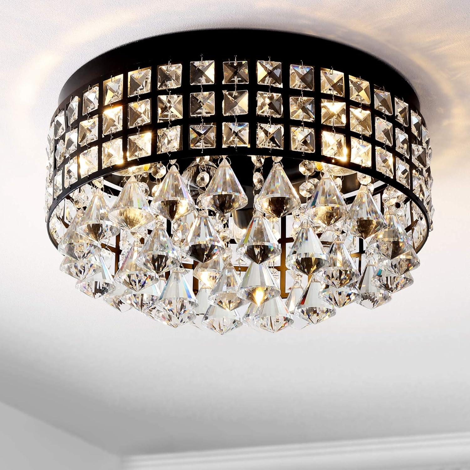 imageJONATHAN Y JYL6142A Meredith 145quot 3Light Crystal DropsMetal LED Flush Mount Classic Transitional TraditionalGlam Dimmable 2700K Warm Light KitchenHallwayBathroomStairwell BlackClearBlackClear