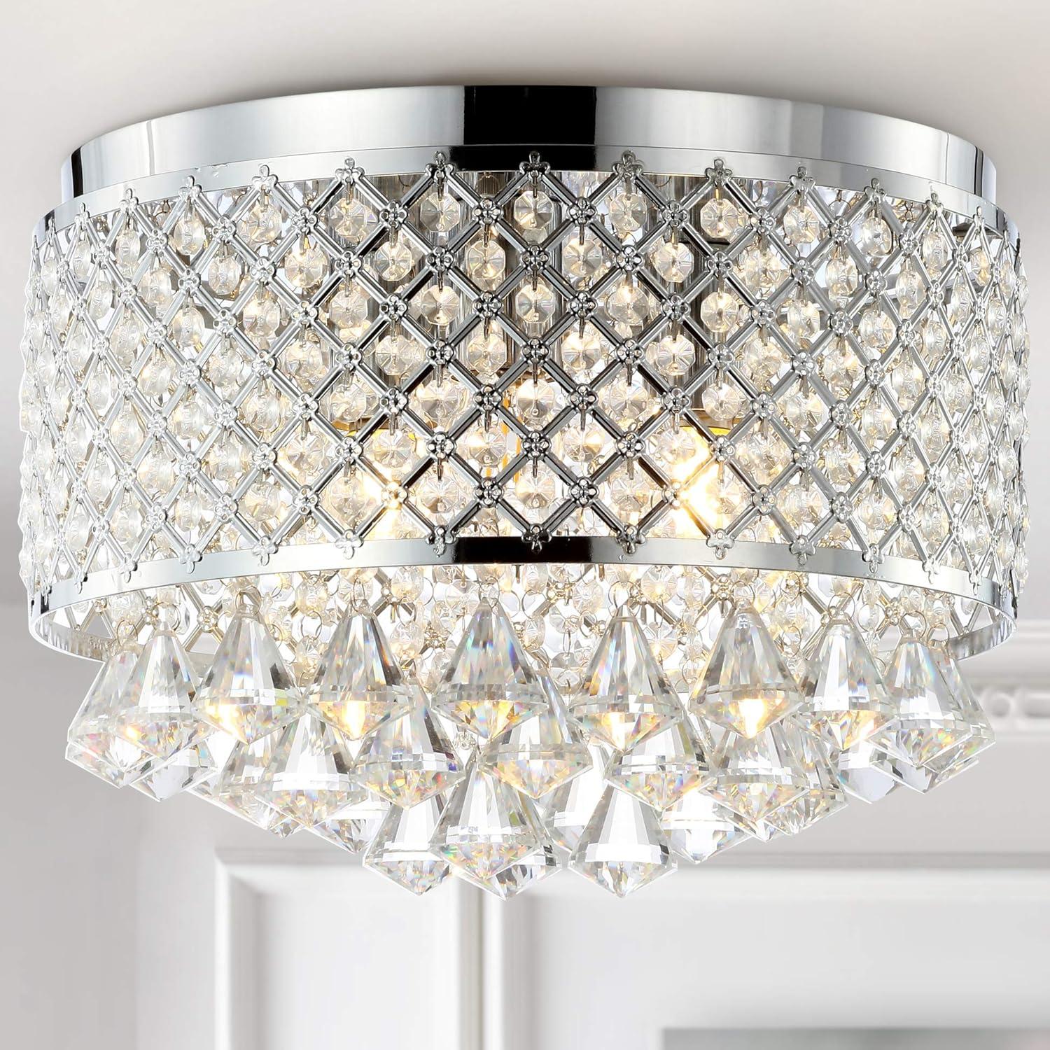 imageJONATHAN Y JYL6145A Evelyn 147quot 3Light Crystal DropsMetal LED Flush Mount ClassicTransitionalTraditionalGlam Dimmable 2700K Cozy Warm Light KitchenHallwayBathroomStairwell ChromeChromeClear