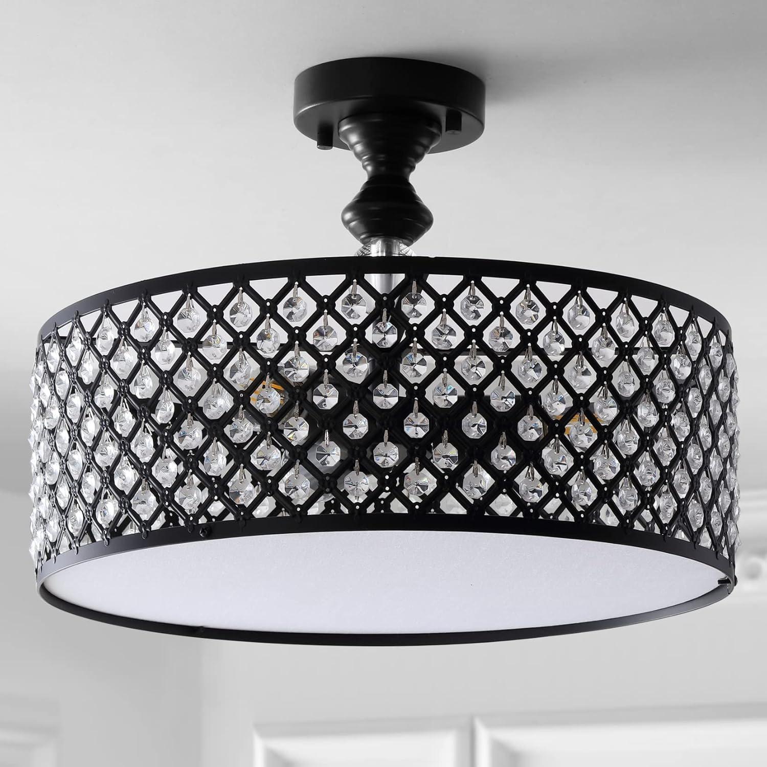 imageJONATHAN Y JYL6147A Elise 17quot 3Light CrystalMetal Drum SemiFlush Mount ClassicTransitionalTraditionalGlam Dimmable 2700K Cozy Warm Light KitchenHallwayBathroomStairwell BlackClear