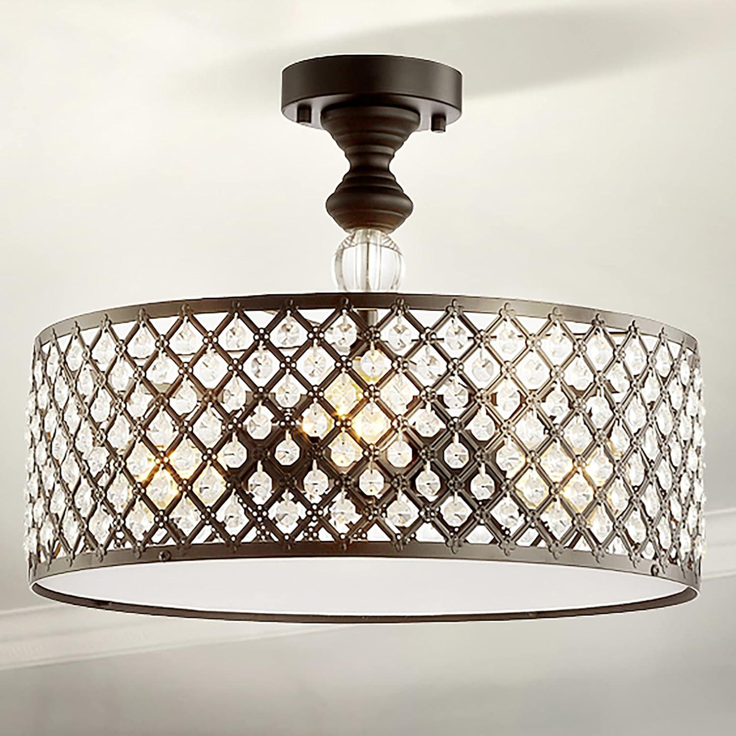 imageJONATHAN Y JYL6147A Elise 17quot 3Light CrystalMetal Drum SemiFlush Mount ClassicTransitionalTraditionalGlam Dimmable 2700K Cozy Warm Light KitchenHallwayBathroomStairwell BlackClear