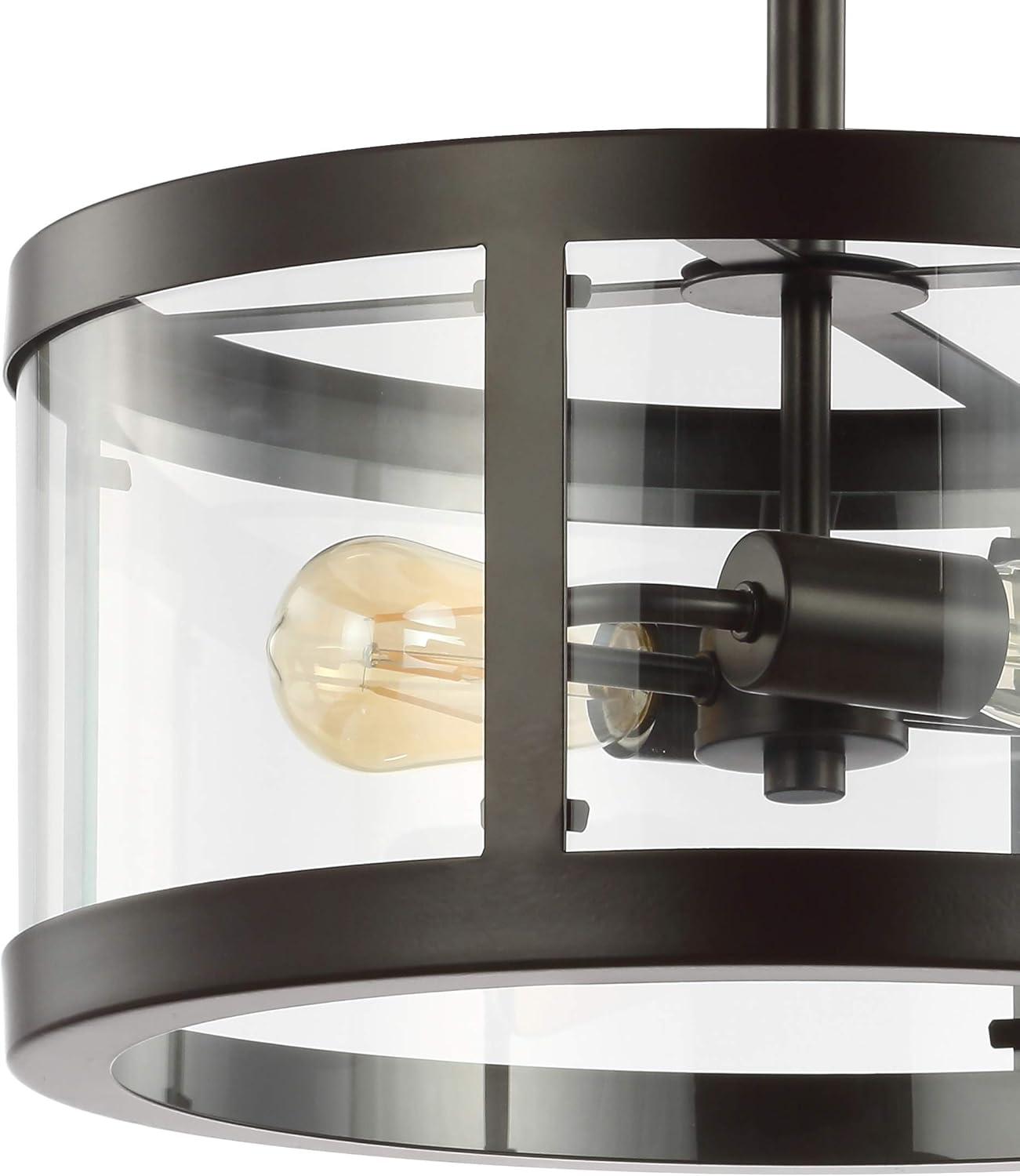 imageJONATHAN Y JYL6701A Herndon 2Light 15quot IronGlass Modern Drum LED Flush MountCottageFarmhouse Industrial Rustic 2700K Warm Light Dining Room Kitchen Living Room Oil Rubbed BronzeClearOil Rubbed BronzeClear