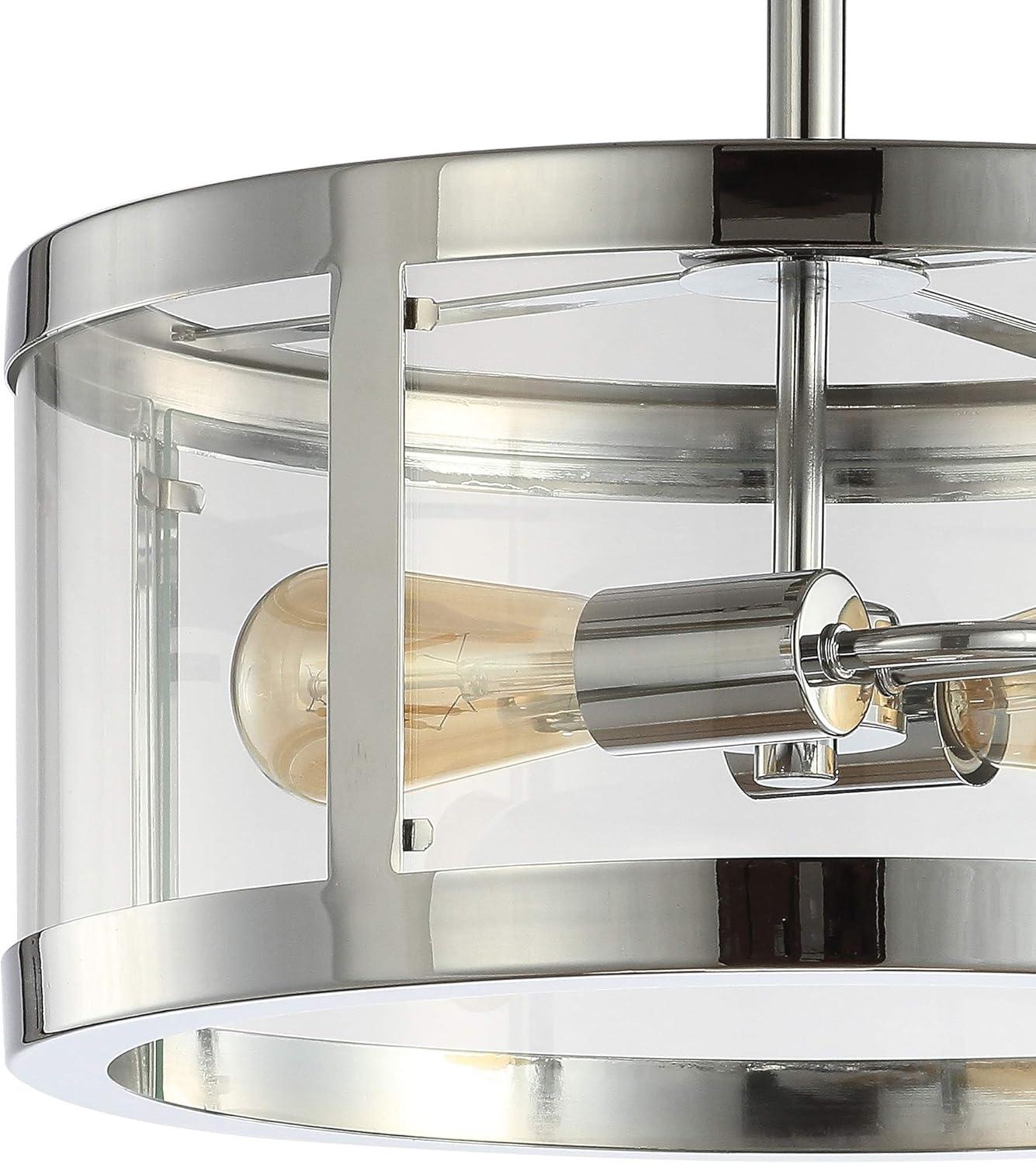 imageJONATHAN Y JYL6701A Herndon 2Light 15quot IronGlass Modern Drum LED Flush MountCottageFarmhouse Industrial Rustic 2700K Warm Light Dining Room Kitchen Living Room Oil Rubbed BronzeClearChromeClear