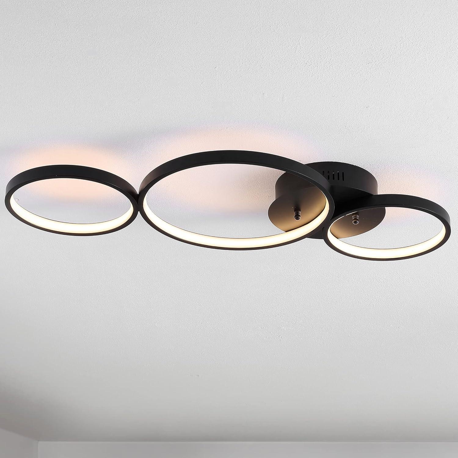 imageJONATHAN Y JYL7100A Nube 2688quot 3Light Contemporary Modern Metal Integrated LED Flush Mount Minimal Midcentury 3000K Cozy Warm Light Kitchen Hallway Bathroom Stairwell Entryway Foyer Black