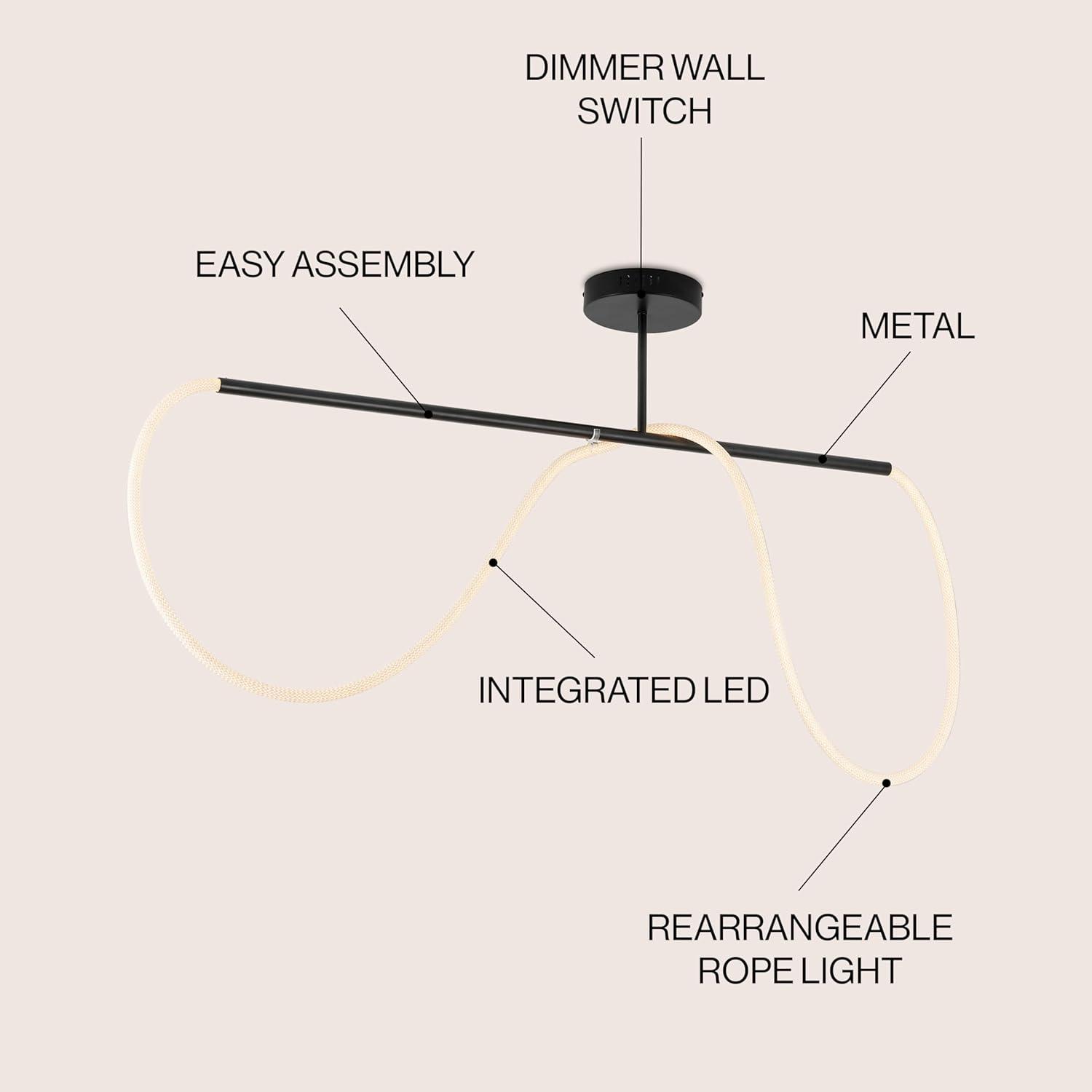 imageJONATHAN Y JYL7138B Alessio 48quot Contemporary Minimalist 360 Adjustable Silicone Neon Rope Dimmable Linear Integrated LED Flush Mount Black for Bedroom Living Room Kitchen Home Office Kids RoomBlack