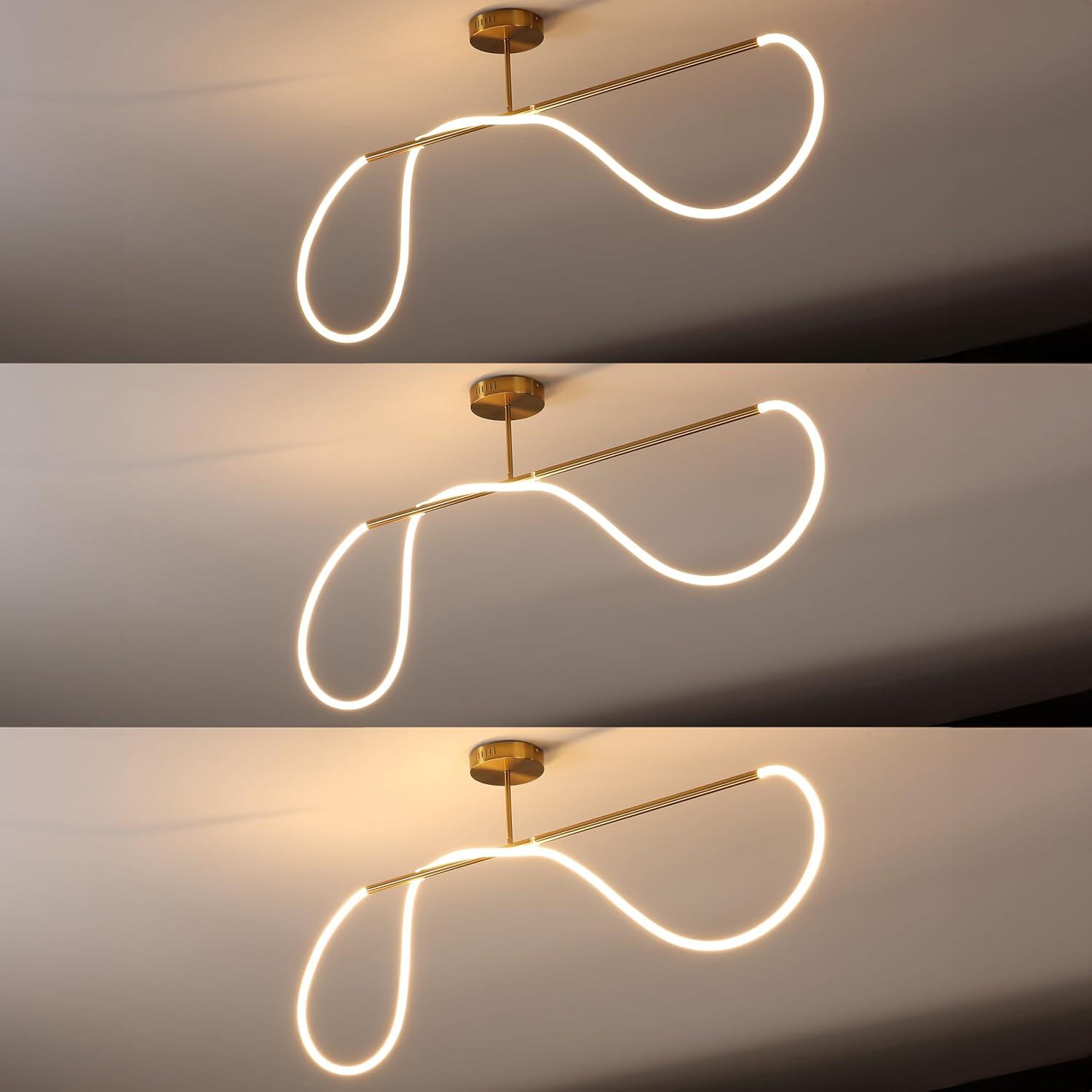 imageJONATHAN Y JYL7138B Alessio 48quot Contemporary Minimalist 360 Adjustable Silicone Neon Rope Dimmable Linear Integrated LED Flush Mount Black for Bedroom Living Room Kitchen Home Office Kids RoomBrass Gold