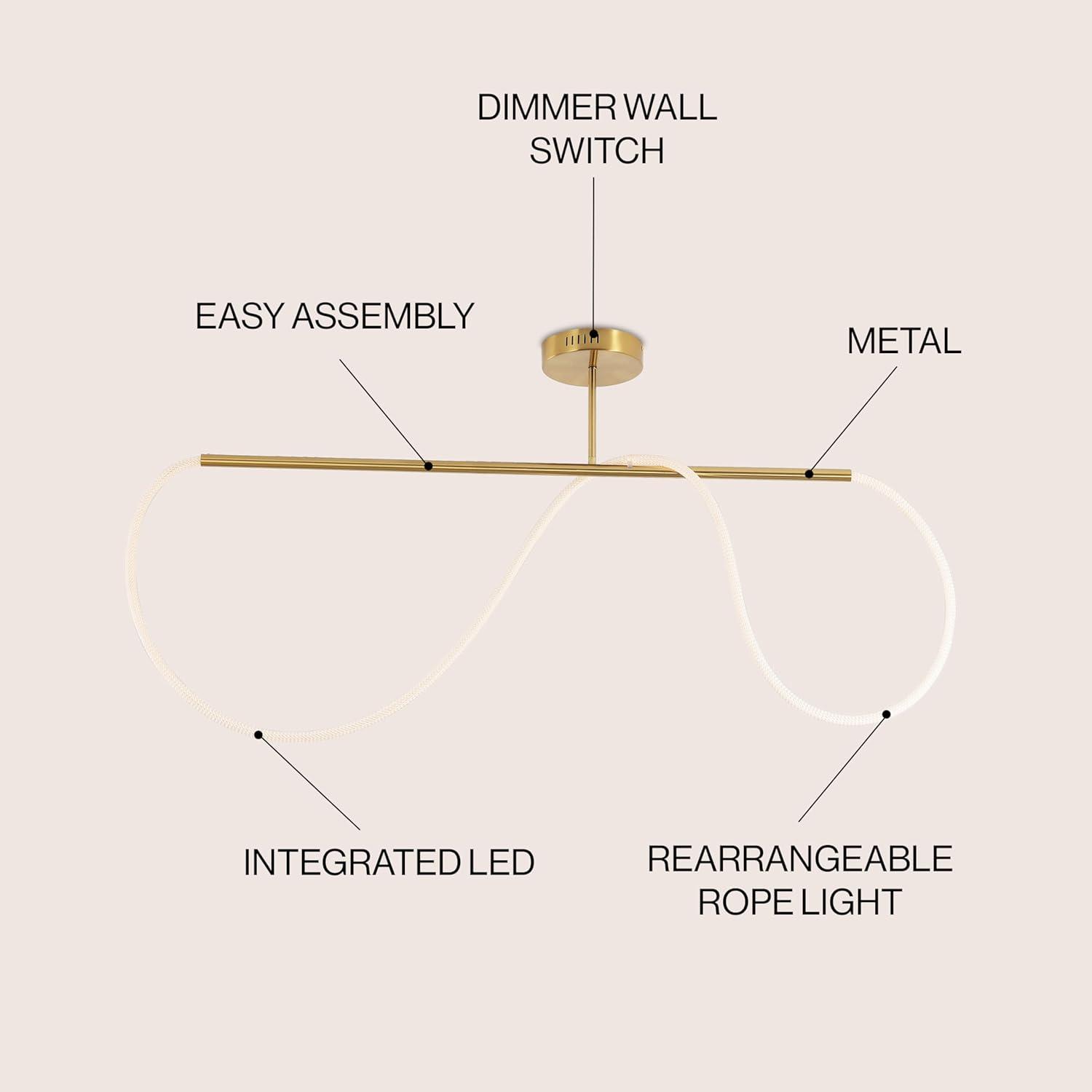 imageJONATHAN Y JYL7138B Alessio 48quot Contemporary Minimalist 360 Adjustable Silicone Neon Rope Dimmable Linear Integrated LED Flush Mount Black for Bedroom Living Room Kitchen Home Office Kids RoomBrass Gold