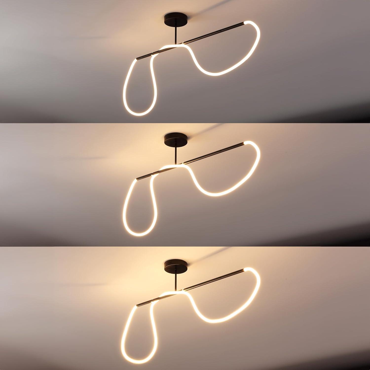 imageJONATHAN Y JYL7138B Alessio 48quot Contemporary Minimalist 360 Adjustable Silicone Neon Rope Dimmable Linear Integrated LED Flush Mount Black for Bedroom Living Room Kitchen Home Office Kids RoomBlack