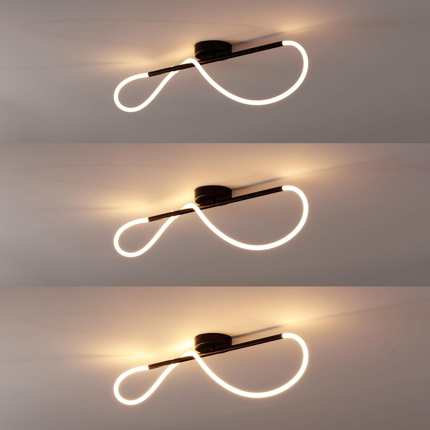 imageJONATHAN Y JYL7138B Alessio 48quot Contemporary Minimalist 360 Adjustable Silicone Neon Rope Dimmable Linear Integrated LED Flush Mount Black for Bedroom Living Room Kitchen Home Office Kids RoomBlack