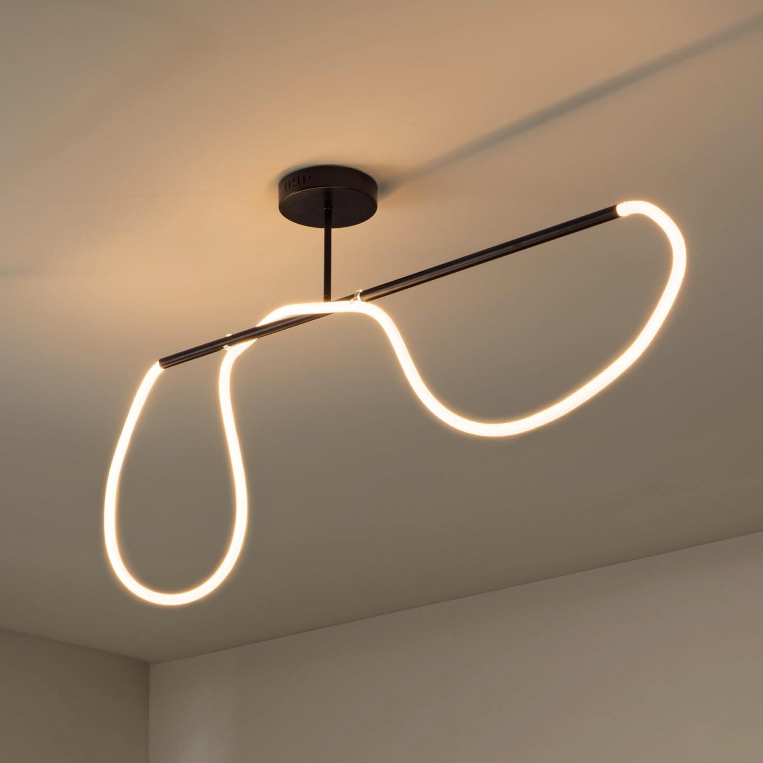 imageJONATHAN Y JYL7138B Alessio 48quot Contemporary Minimalist 360 Adjustable Silicone Neon Rope Dimmable Linear Integrated LED Flush Mount Black for Bedroom Living Room Kitchen Home Office Kids RoomBlack