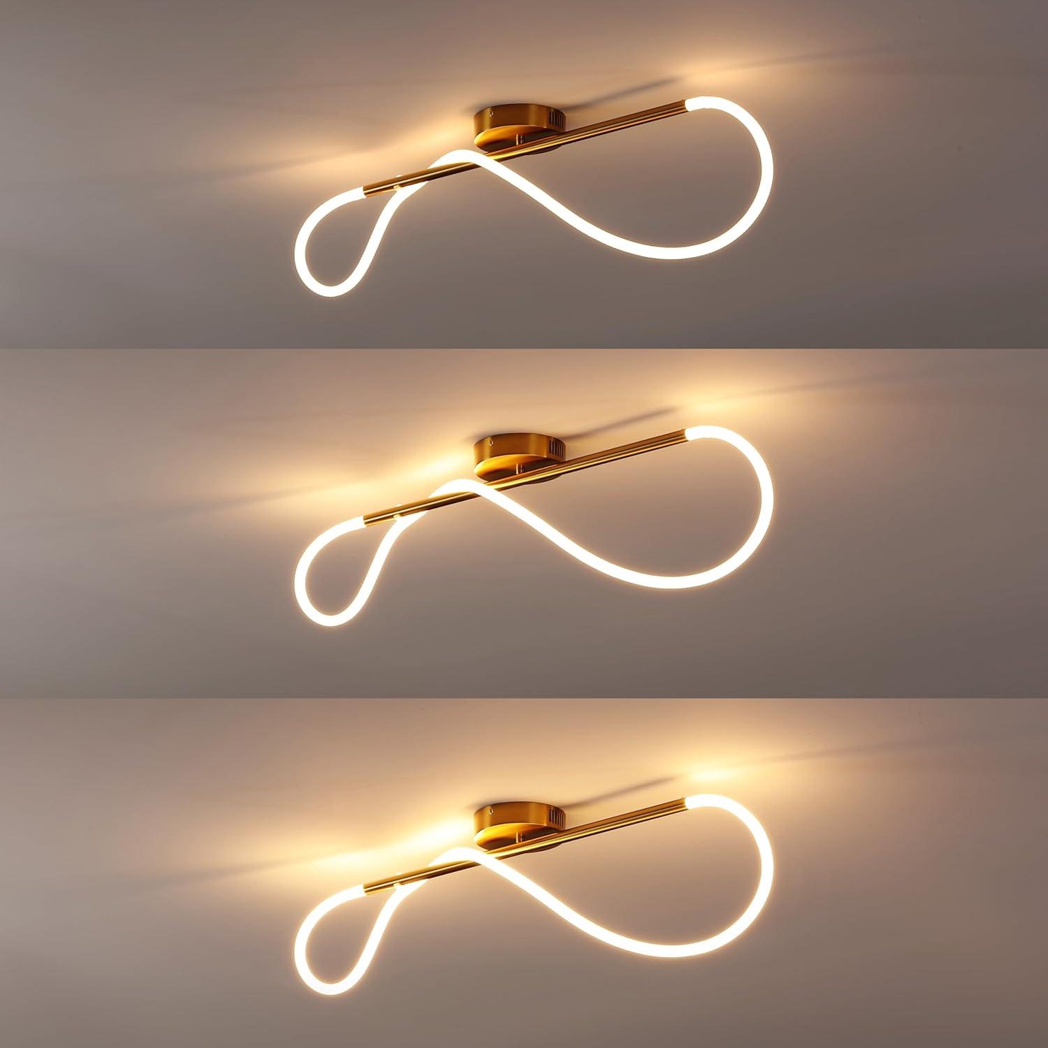 imageJONATHAN Y JYL7138B Alessio 48quot Contemporary Minimalist 360 Adjustable Silicone Neon Rope Dimmable Linear Integrated LED Flush Mount Black for Bedroom Living Room Kitchen Home Office Kids RoomBrass Gold