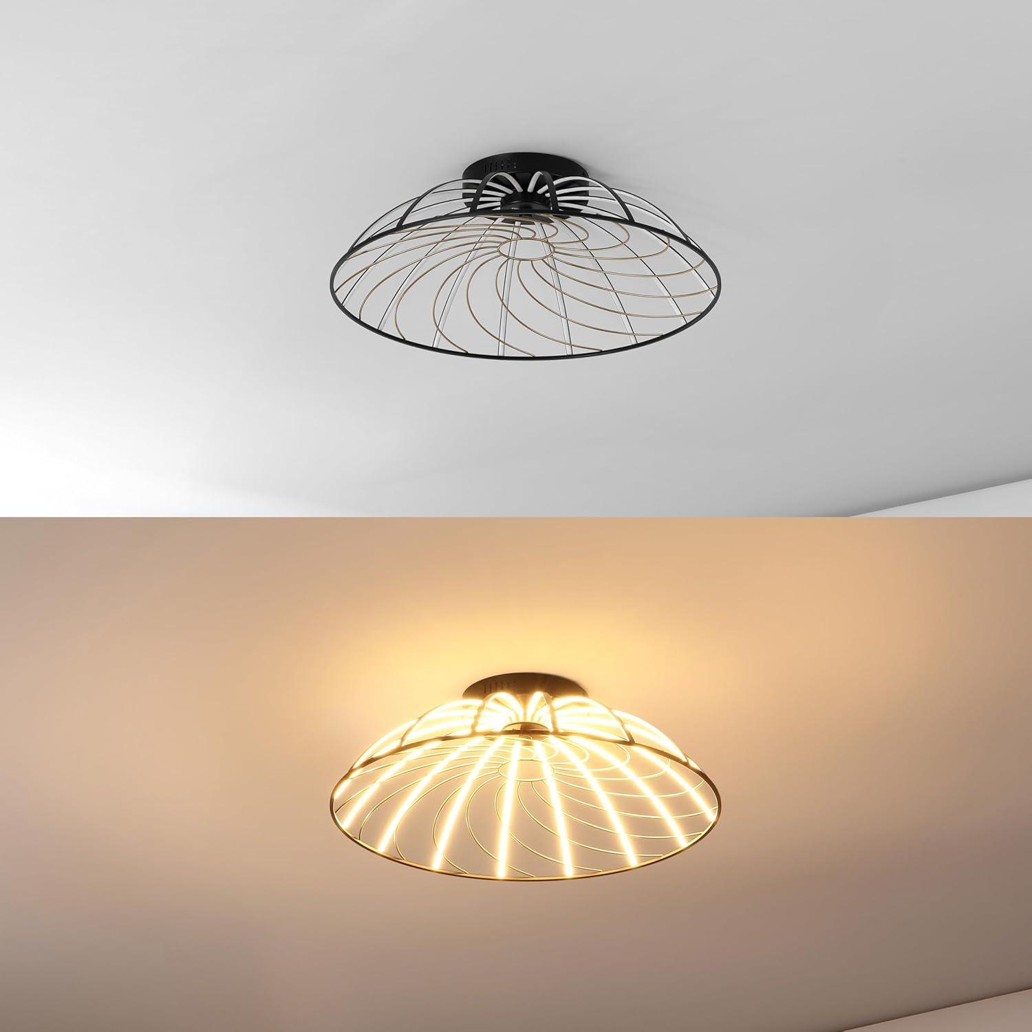 imageJONATHAN Y JYL7148A Ambros 235quot Modern Industrial Metal Dimmable Stripe HalfCage Integrated LED Flush Mount BlackGold Painting for Bedroom Living Room Dining Room