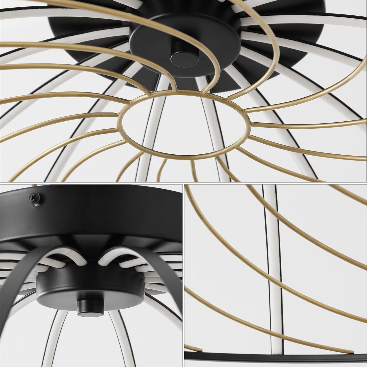 imageJONATHAN Y JYL7148A Ambros 235quot Modern Industrial Metal Dimmable Stripe HalfCage Integrated LED Flush Mount BlackGold Painting for Bedroom Living Room Dining Room