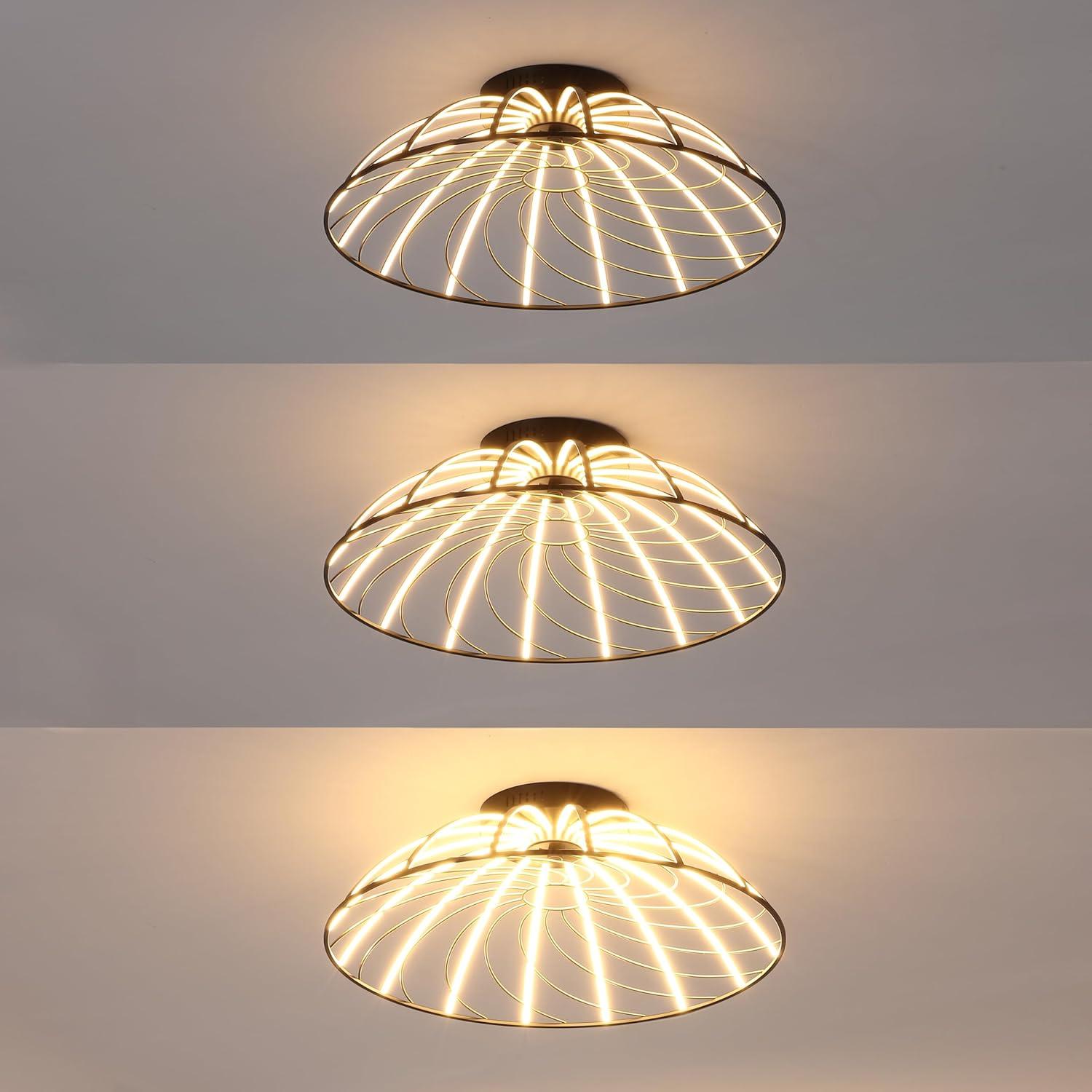 imageJONATHAN Y JYL7148A Ambros 235quot Modern Industrial Metal Dimmable Stripe HalfCage Integrated LED Flush Mount BlackGold Painting for Bedroom Living Room Dining Room