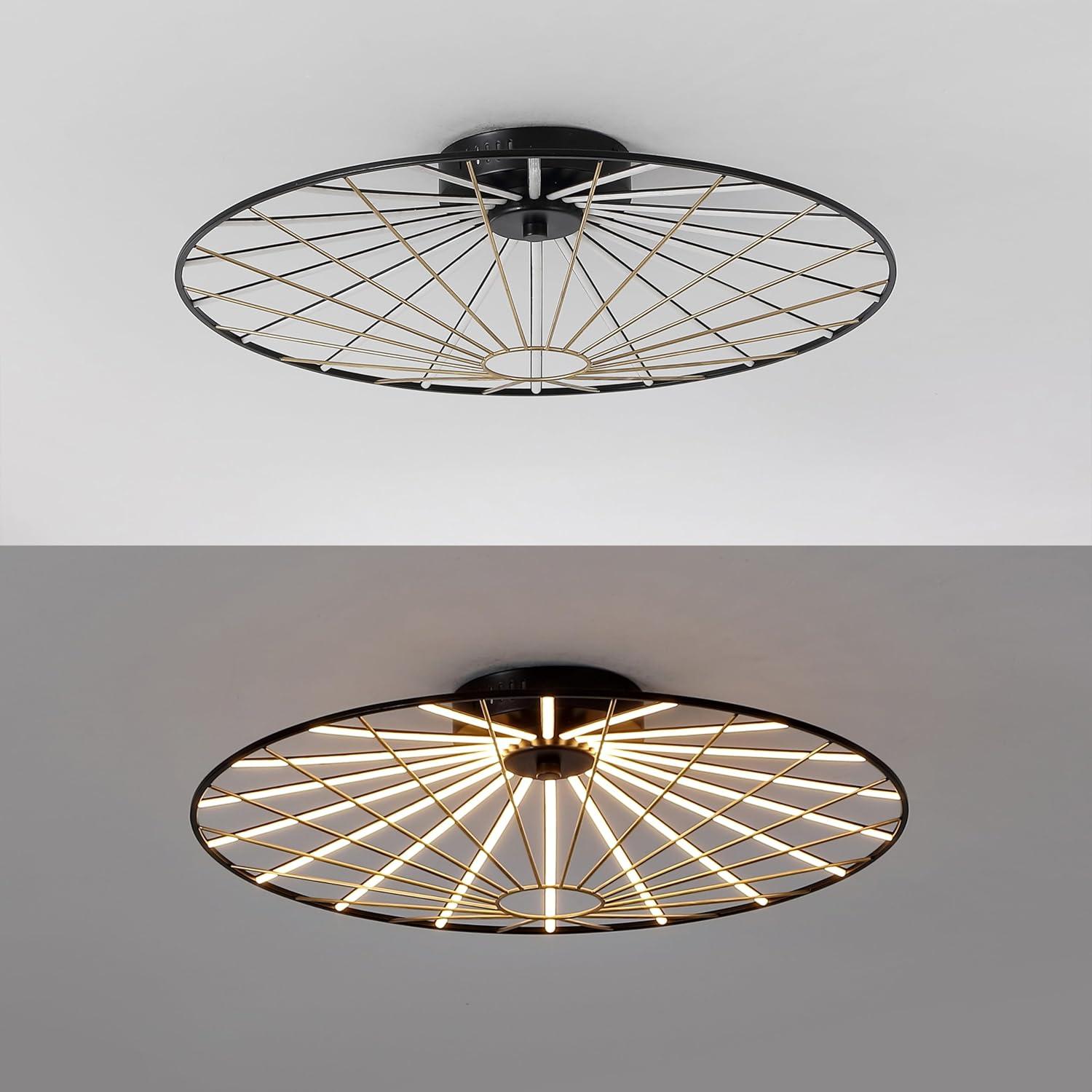 imageJONATHAN Y JYL7150A Anders 2325quot Contemporary Scandinavian Dimmable Stripe UFO Integrated LED Flush Mount BlackGold Painting for Bedroom Living Room Dining Room