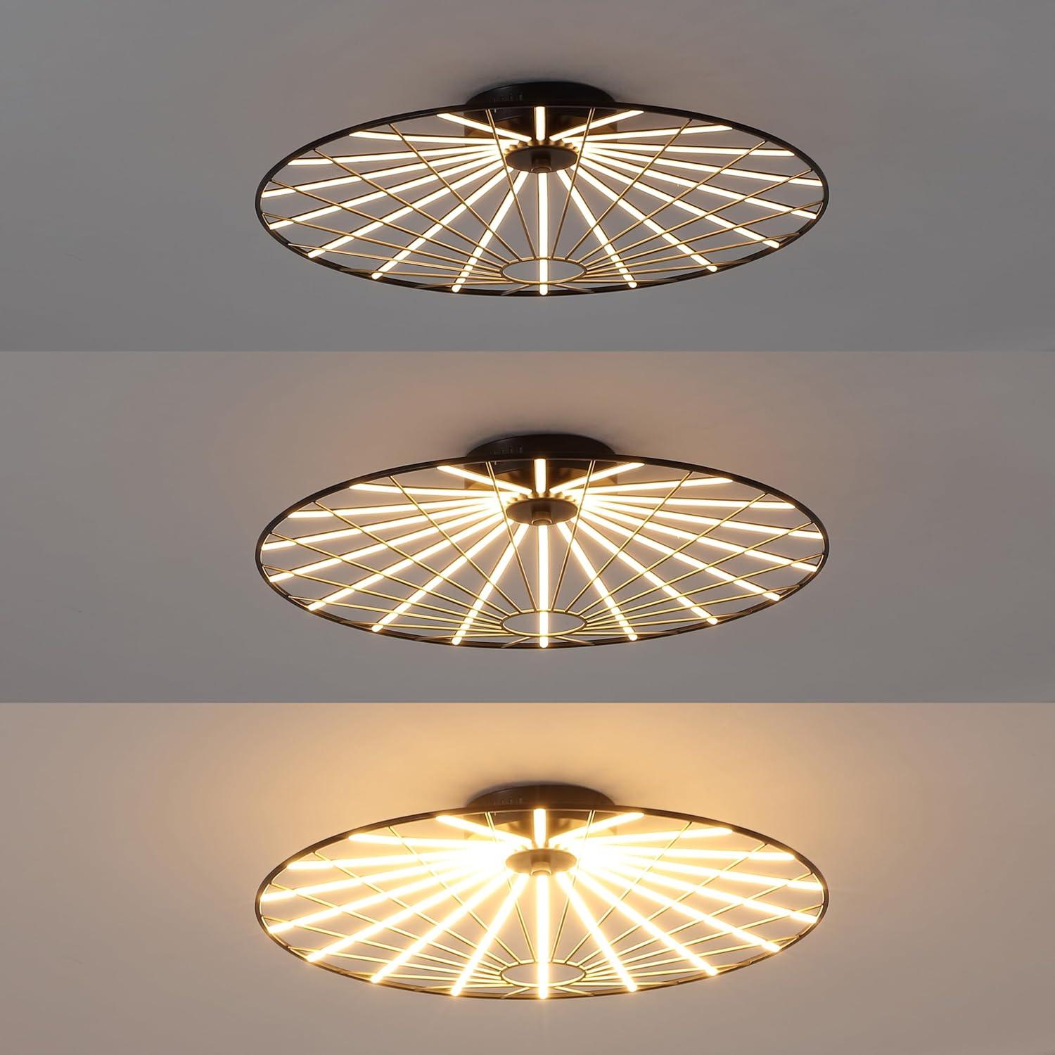 imageJONATHAN Y JYL7150A Anders 2325quot Contemporary Scandinavian Dimmable Stripe UFO Integrated LED Flush Mount BlackGold Painting for Bedroom Living Room Dining Room