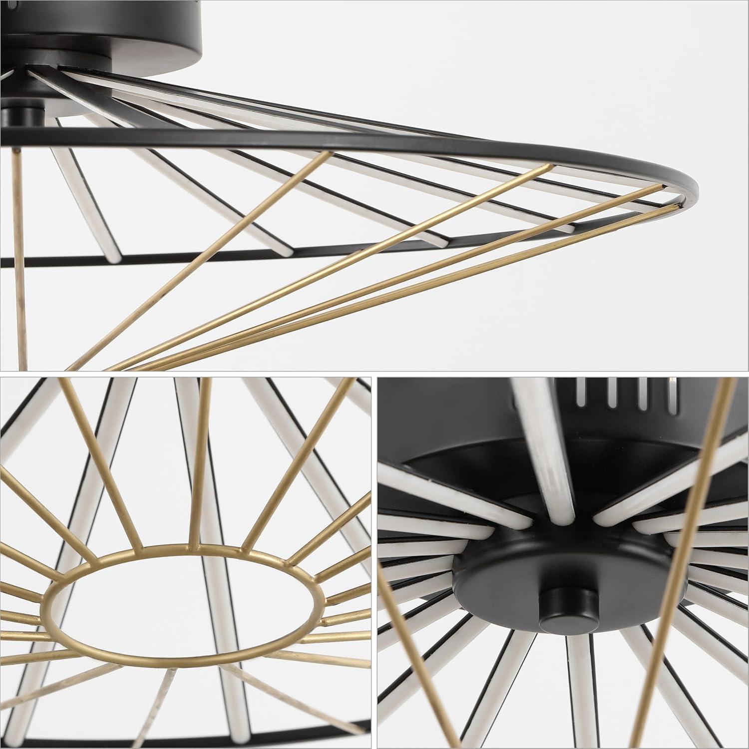 imageJONATHAN Y JYL7150A Anders 2325quot Contemporary Scandinavian Dimmable Stripe UFO Integrated LED Flush Mount BlackGold Painting for Bedroom Living Room Dining Room