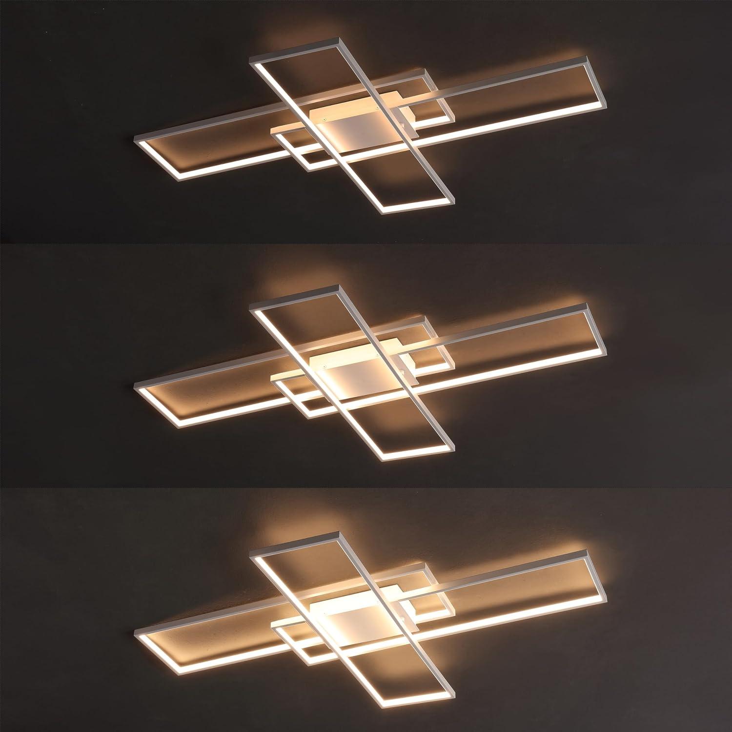 imageJONATHAN Y JYL7152A Palco 39quot Contemporary Minimalist Metal Adjustable Dimmable Geometric Integrated LED Flush Mount Black for Bedroom Living Room Kitchen Home Office Kids RoomWhite