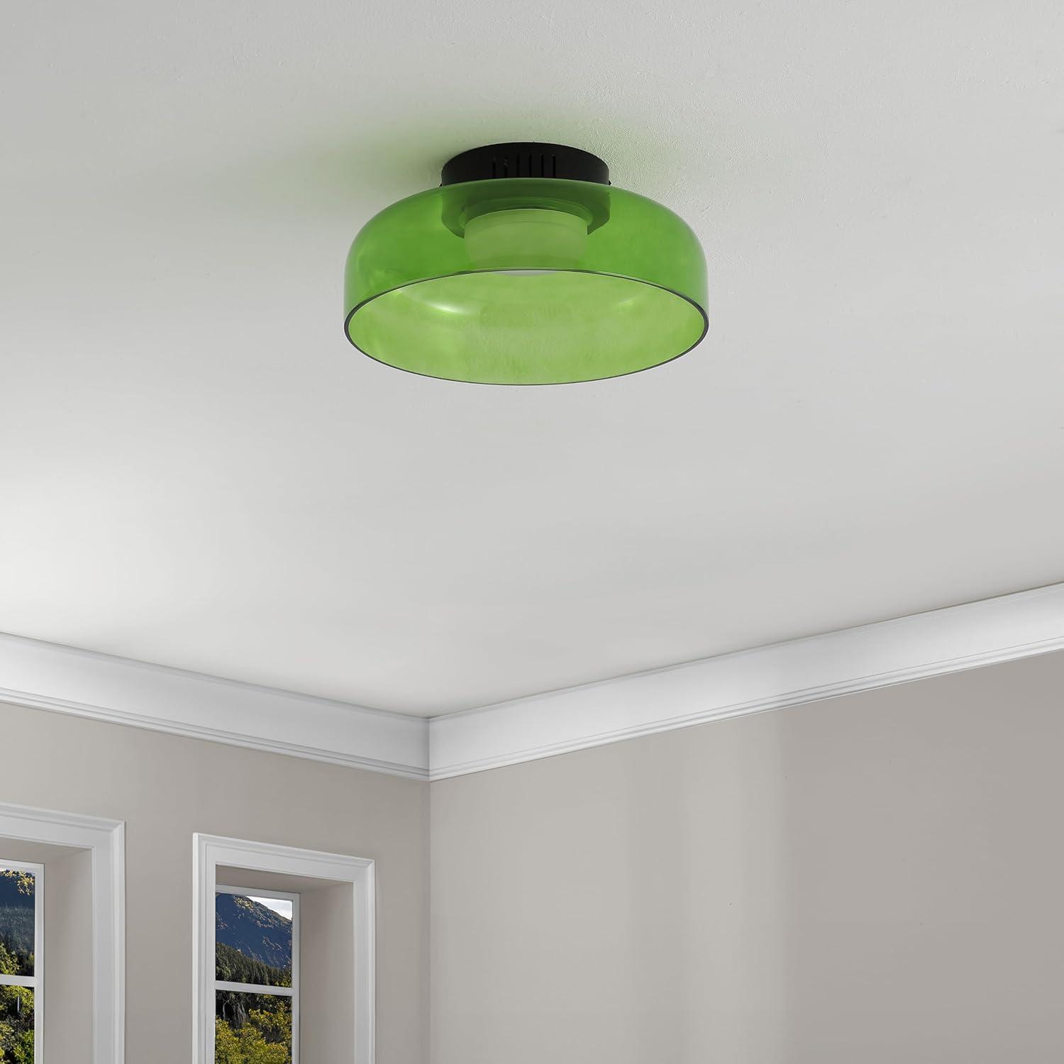 imageJONATHAN Y JYL7153B Kalmar 12quot Modern Minimalist IronGlass Dimmable Integrated LED Flush Mount Contemporary Transitional Industrial Bedroom Living Room Dining Room Kitchen GreenBlackGreen