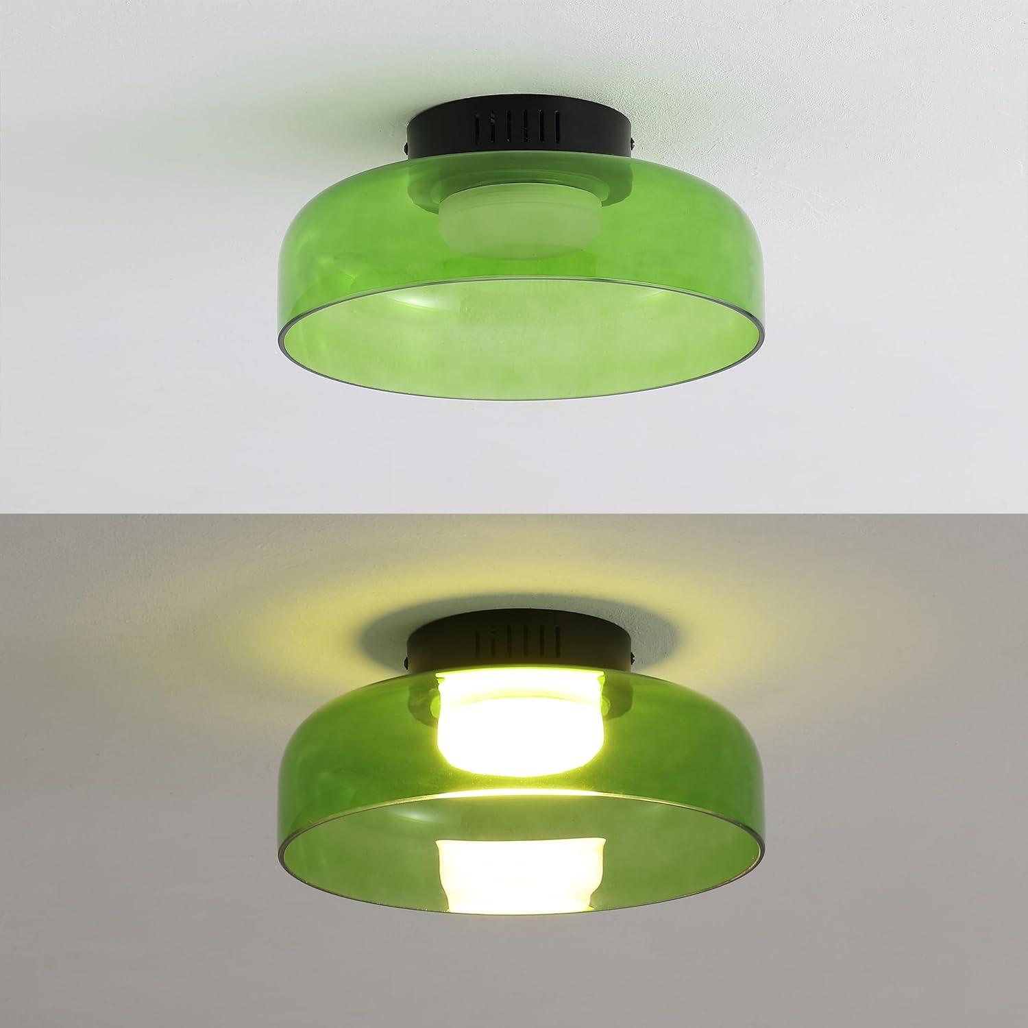 imageJONATHAN Y JYL7153B Kalmar 12quot Modern Minimalist IronGlass Dimmable Integrated LED Flush Mount Contemporary Transitional Industrial Bedroom Living Room Dining Room Kitchen GreenBlackGreen