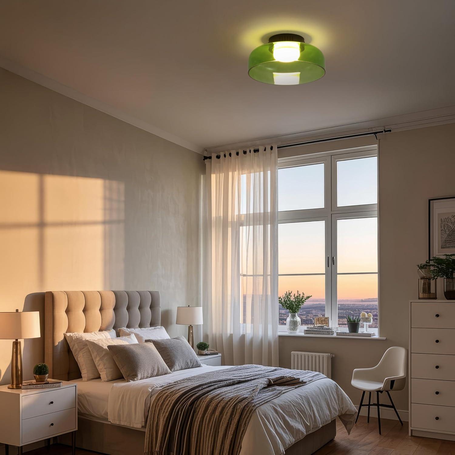 imageJONATHAN Y JYL7153B Kalmar 12quot Modern Minimalist IronGlass Dimmable Integrated LED Flush Mount Contemporary Transitional Industrial Bedroom Living Room Dining Room Kitchen GreenBlackGreen