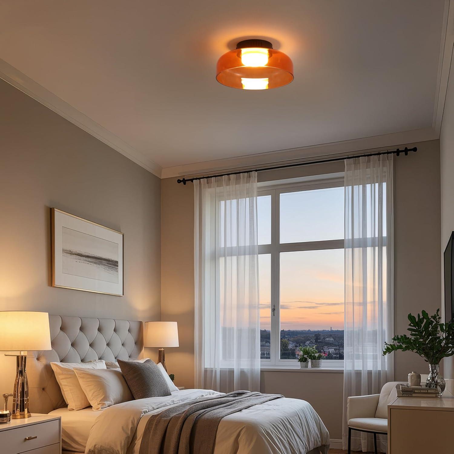 imageJONATHAN Y JYL7153B Kalmar 12quot Modern Minimalist IronGlass Dimmable Integrated LED Flush Mount Contemporary Transitional Industrial Bedroom Living Room Dining Room Kitchen GreenBlackOrange